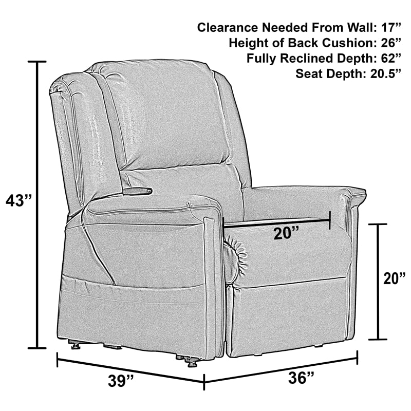 Bowery Hill Power Lift Lay-Flat Recliner with Gray Disinfectable PU Fabric