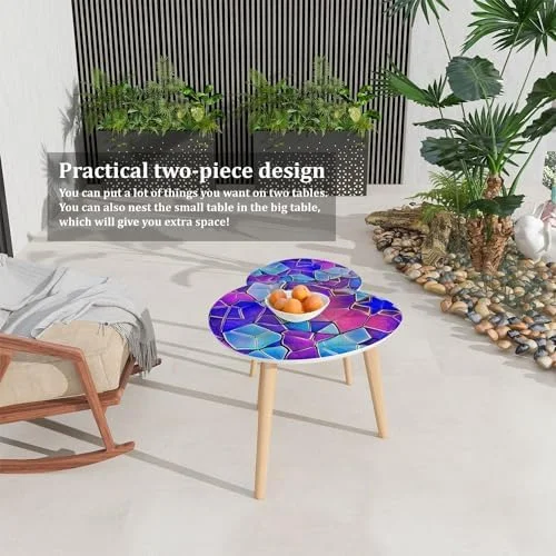 CHDEUSL Small Coffee Nesting  Abstract Stained Glass Mosaic Triangle End  Center   Modern   Room Bedroom Balcony