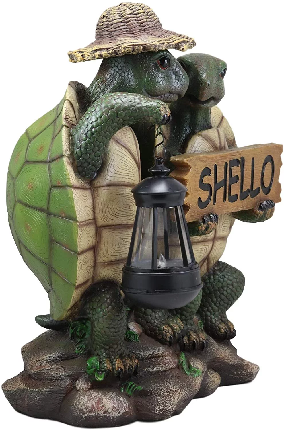 Ebros Tortoise Lovers Solar LED Lantern Light SHELLO Greeting Sign Statue 15