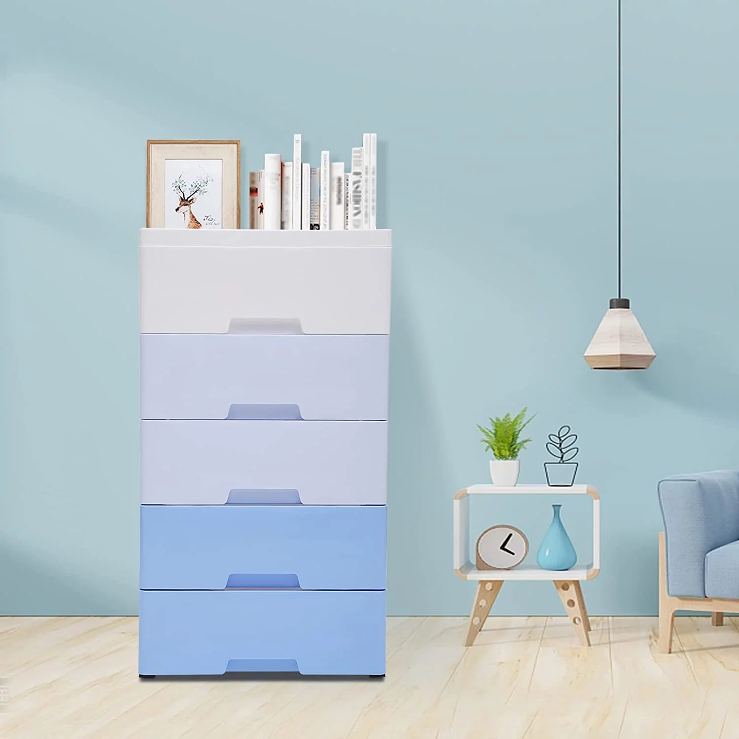 HOOMHIBIU Plastic Drawers Dresser   Cabinet with 5 Drawers  Tall Dresser Organizer for Clothes Plastic Drawer Dresser for Bedroom  17.72 * 11.81 * 33.07inch