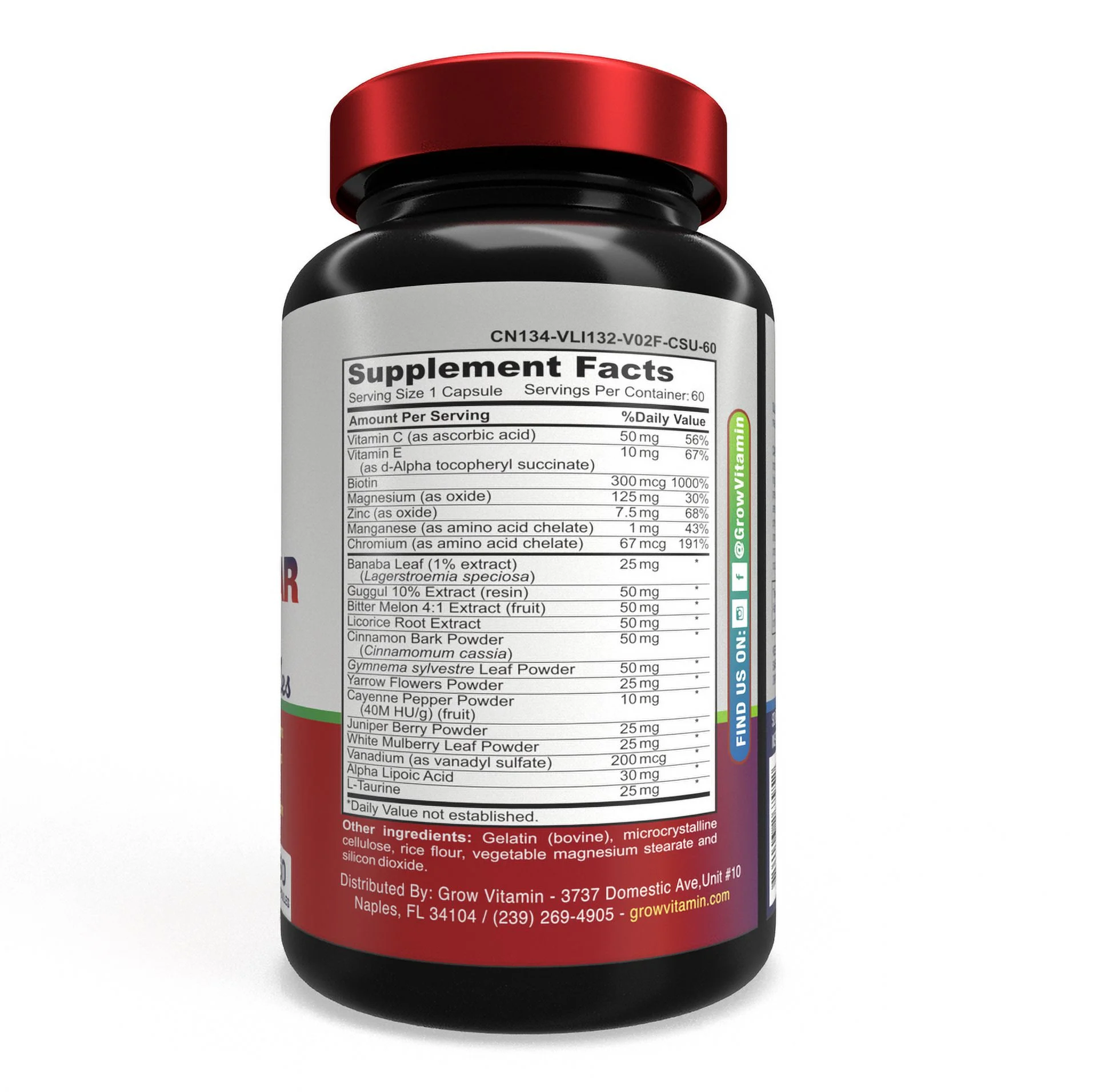 Blood Sugar Support Supplement - 20 Herbs & Multivitamin for Blood Sugar Control 60 capsule