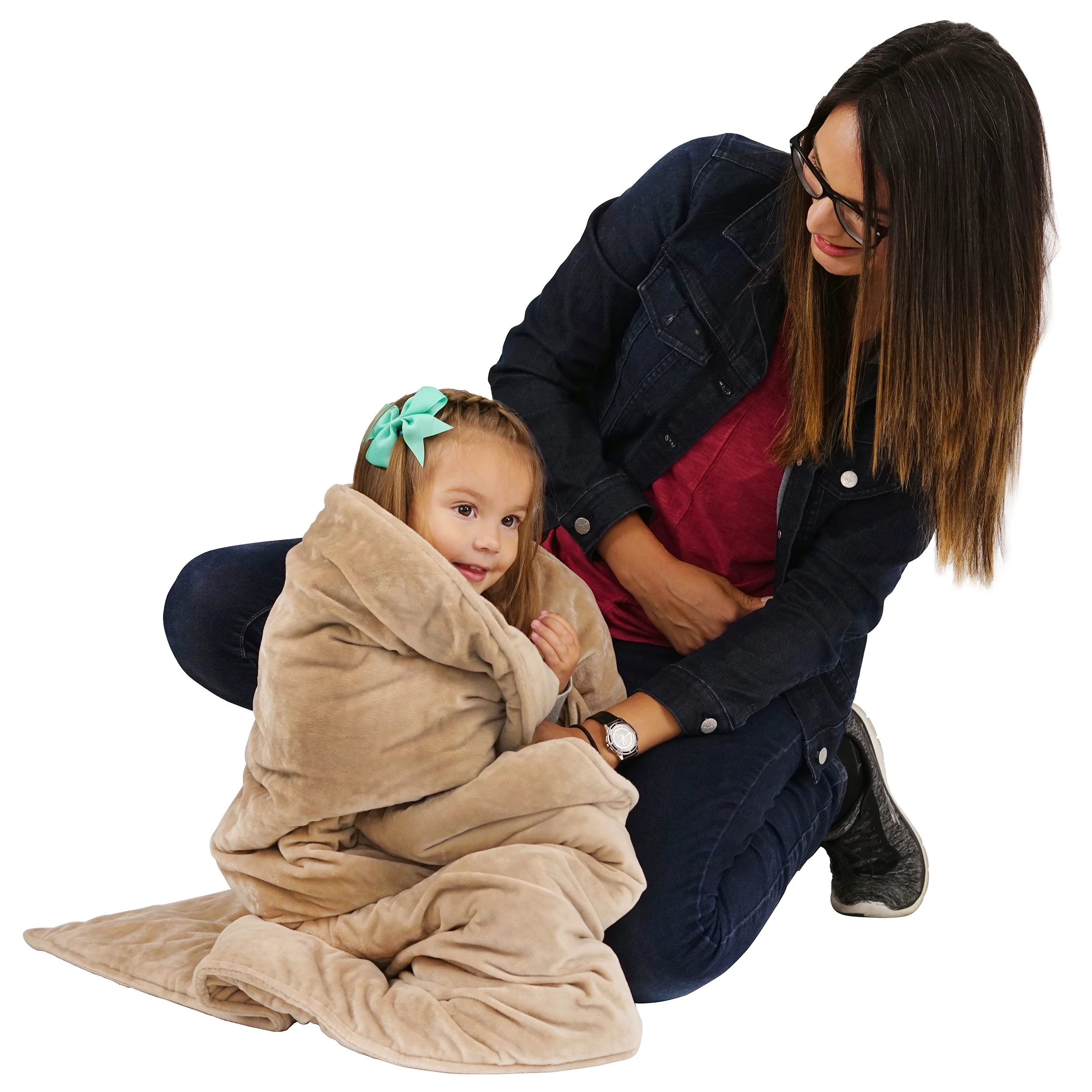 ZooVaa Weighted Blanket Throw w/ Glass Beads for Kids & Adults | Soft Minky - 5lbs, 3ft x 4ft - Khaki