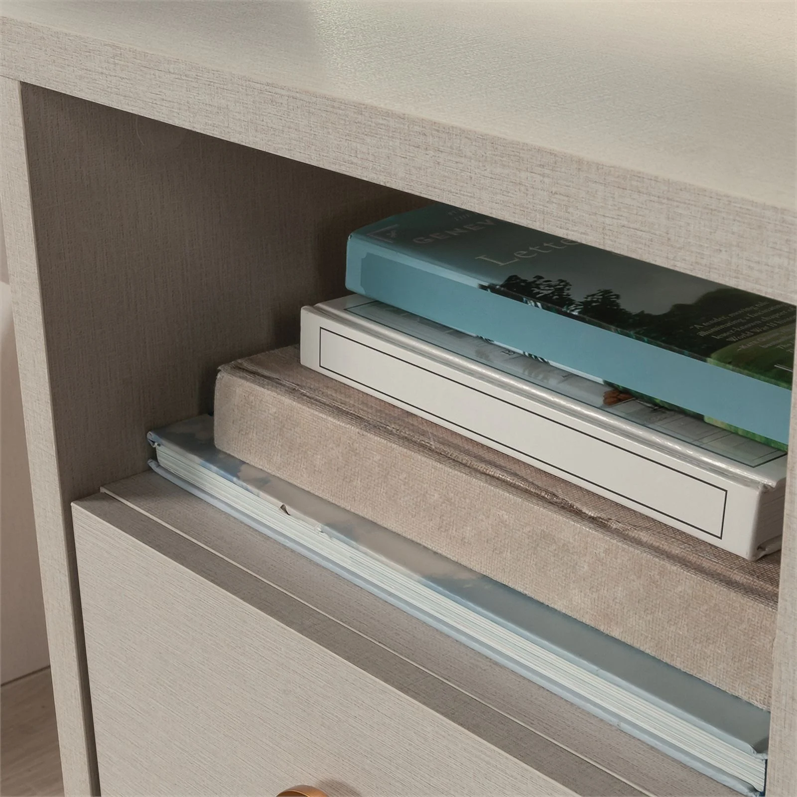 Sauder Grand Coast Engineered Wood Desk in Dove Linen/Off White Finish