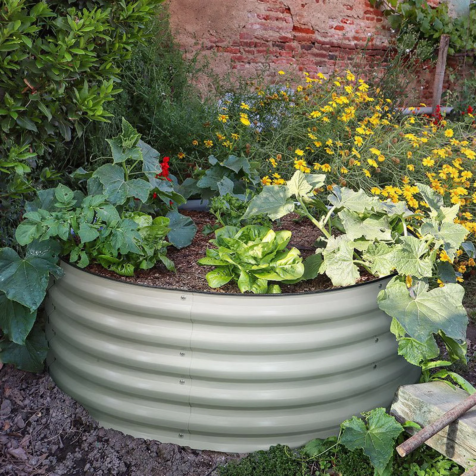 【Upgrade 2.0】17'' Tall 42'' Round Metal Raised Garden Beds for Vegetables, Flowers, Herbs - White