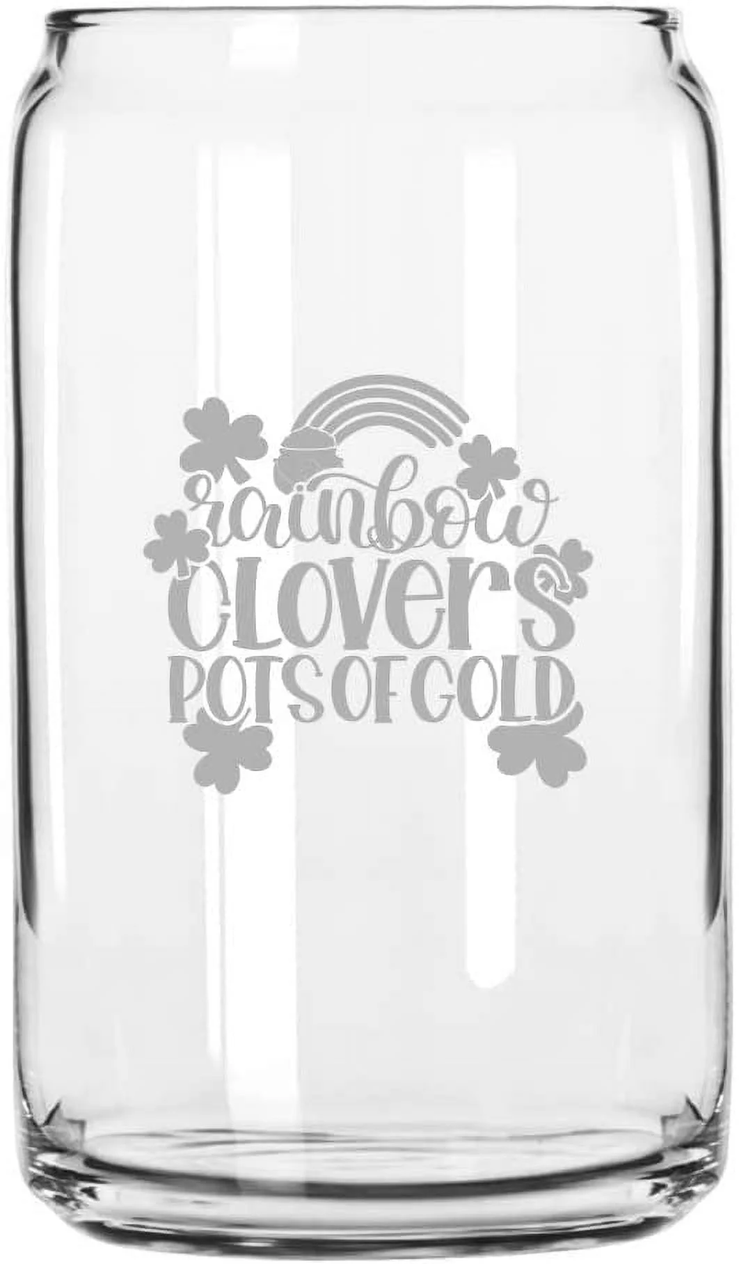 Rainbow Clovers Pots Of Gold St Patrick's Day Etched 16oz Libbey Can Glass