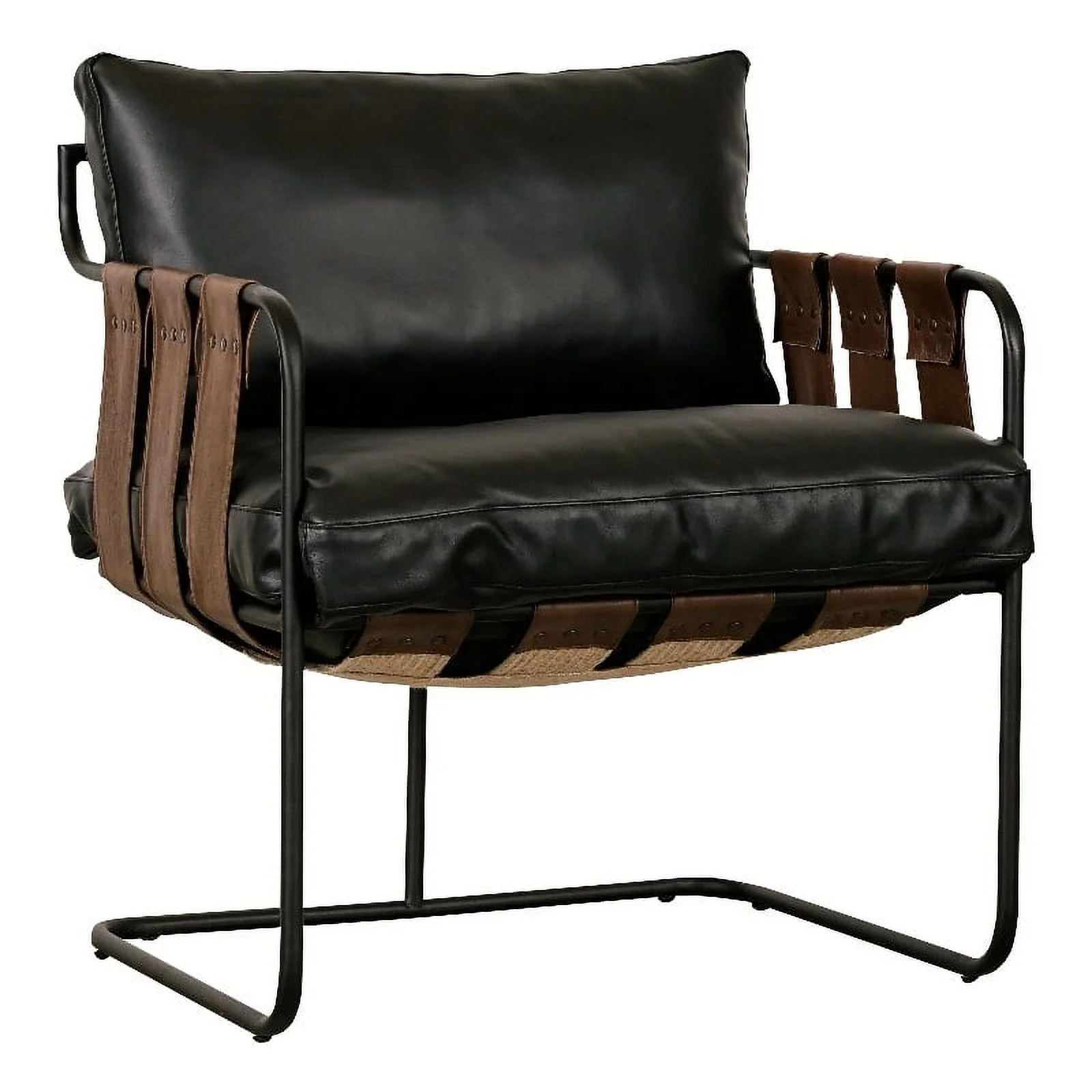 Pemberly Row Top Grain Leather Accent Chair in Black/Tobacco