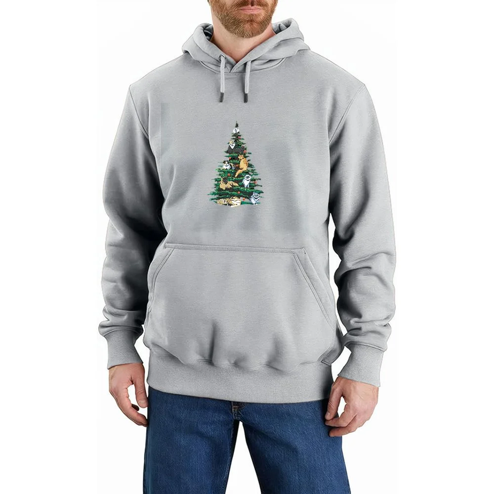 FLORID Rick and Morty Hoodie Men's Pullover Hooded Pocket (Gray) Christmas Tree Cat Gray