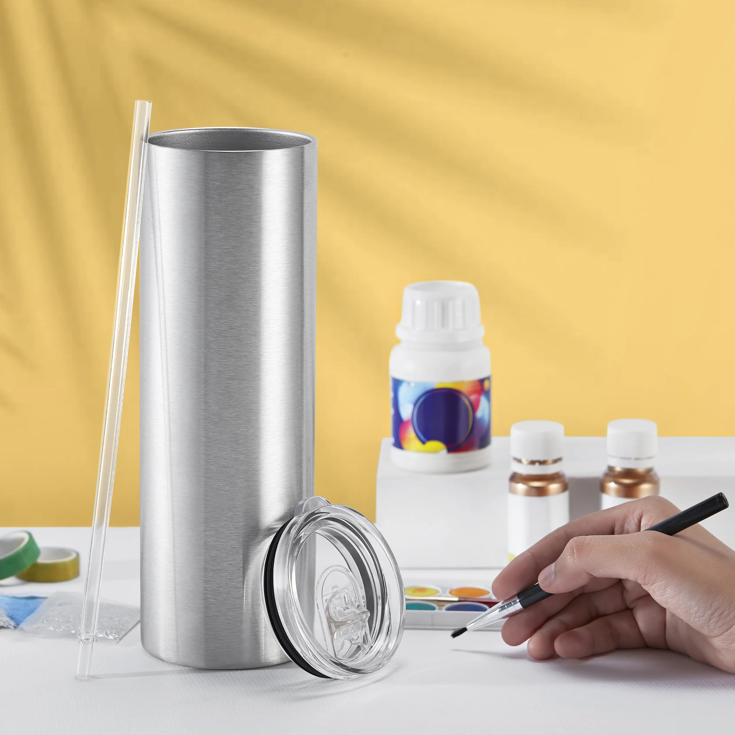 Makerflo Destash 30 Oz, 25 Pack Skinny Insulated Tumblers, Stainless Steel, Silver