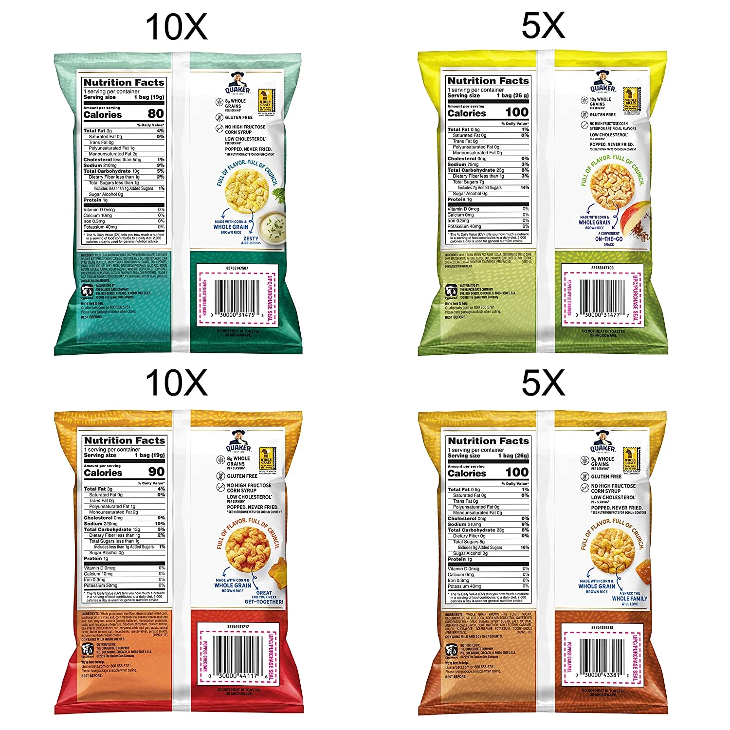 Quaker Rice Crisps, Gluten Free, 4 Flavor Sweet and Savory Variety Mix, 0.67 oz, 30 Count