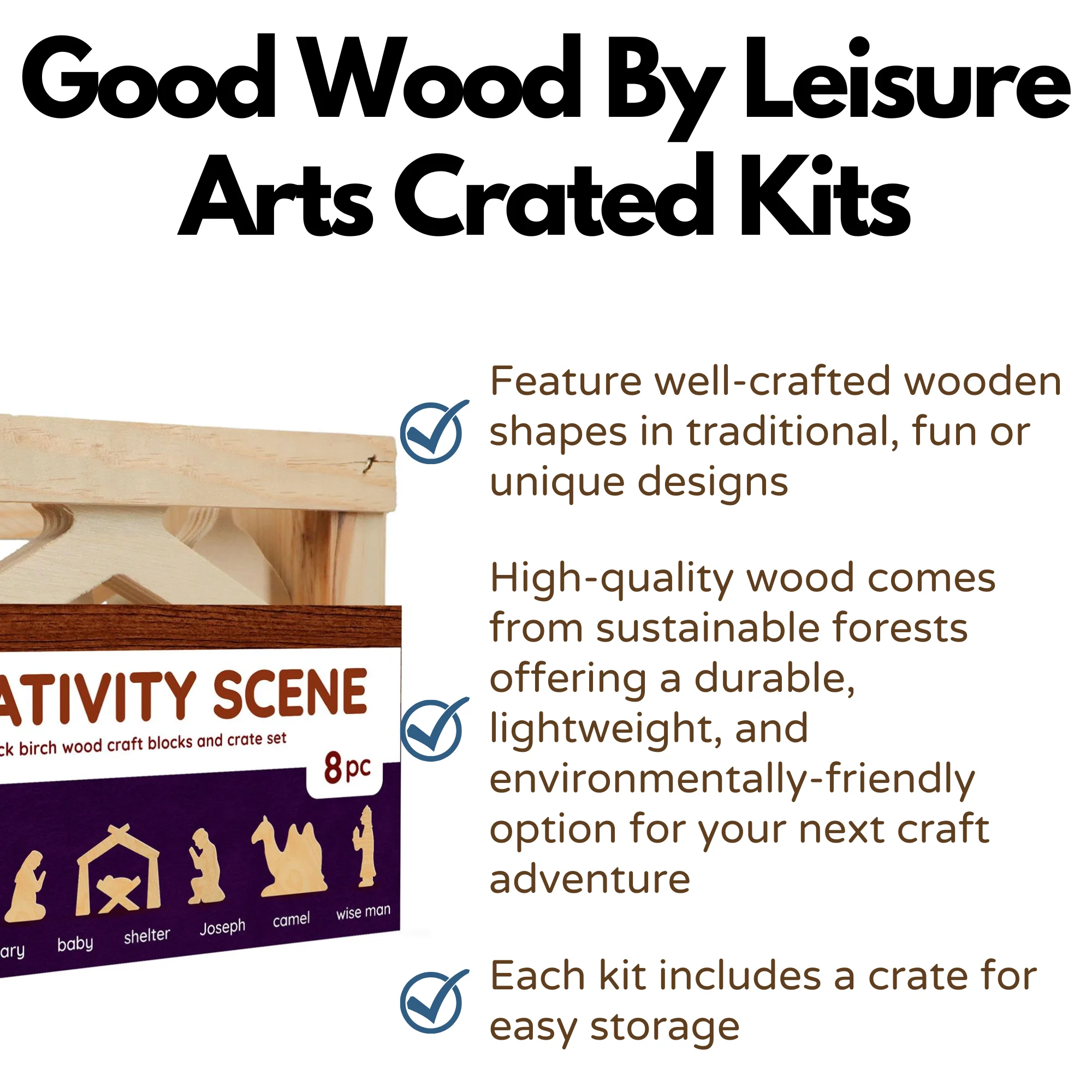 Good Wood Crate Set Nativity Scene 8pc