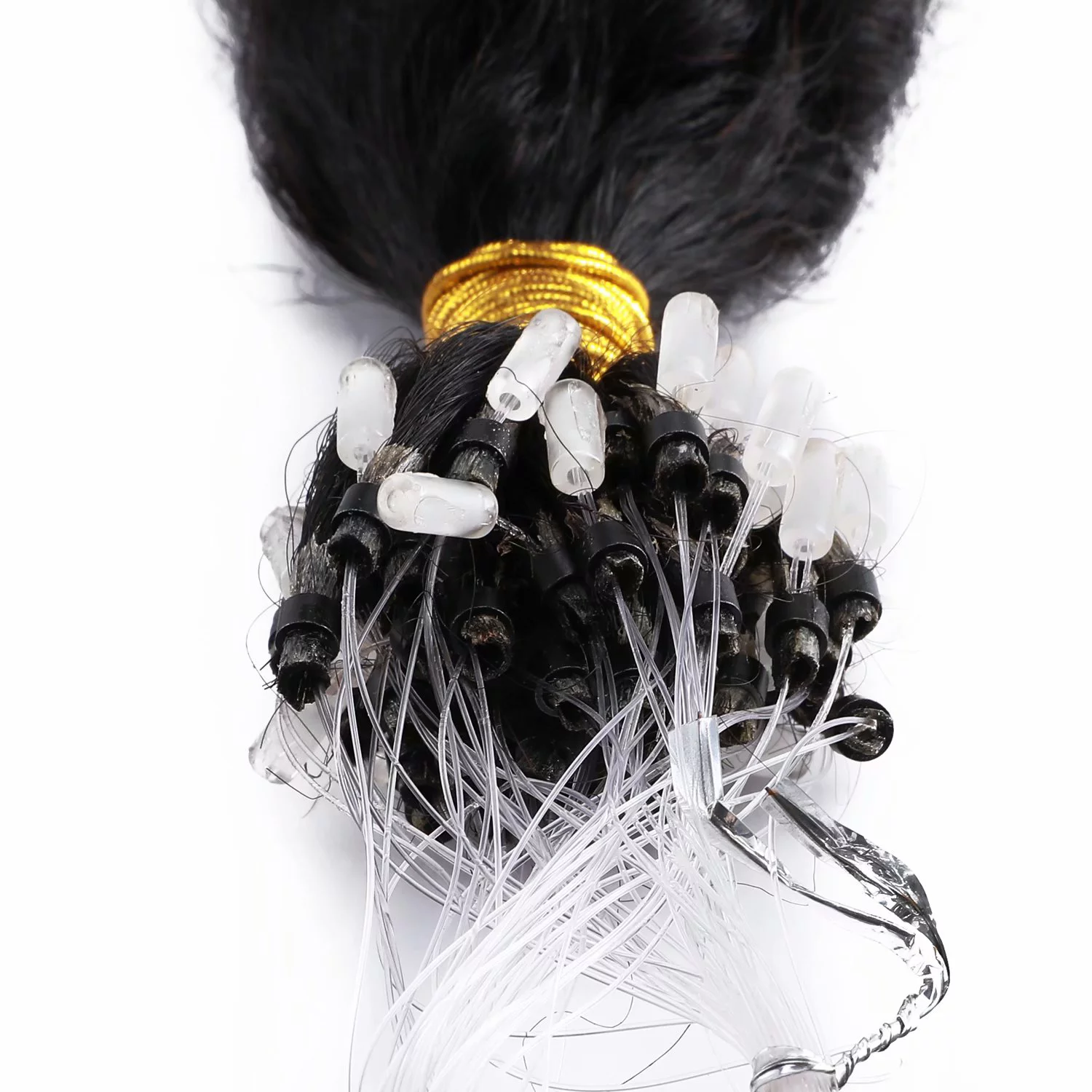 Benehair Human Hair Extensions Afro Kinny Straight Micro Loop Microlinks Remy Hair Full Head 1g Thick Black 200g