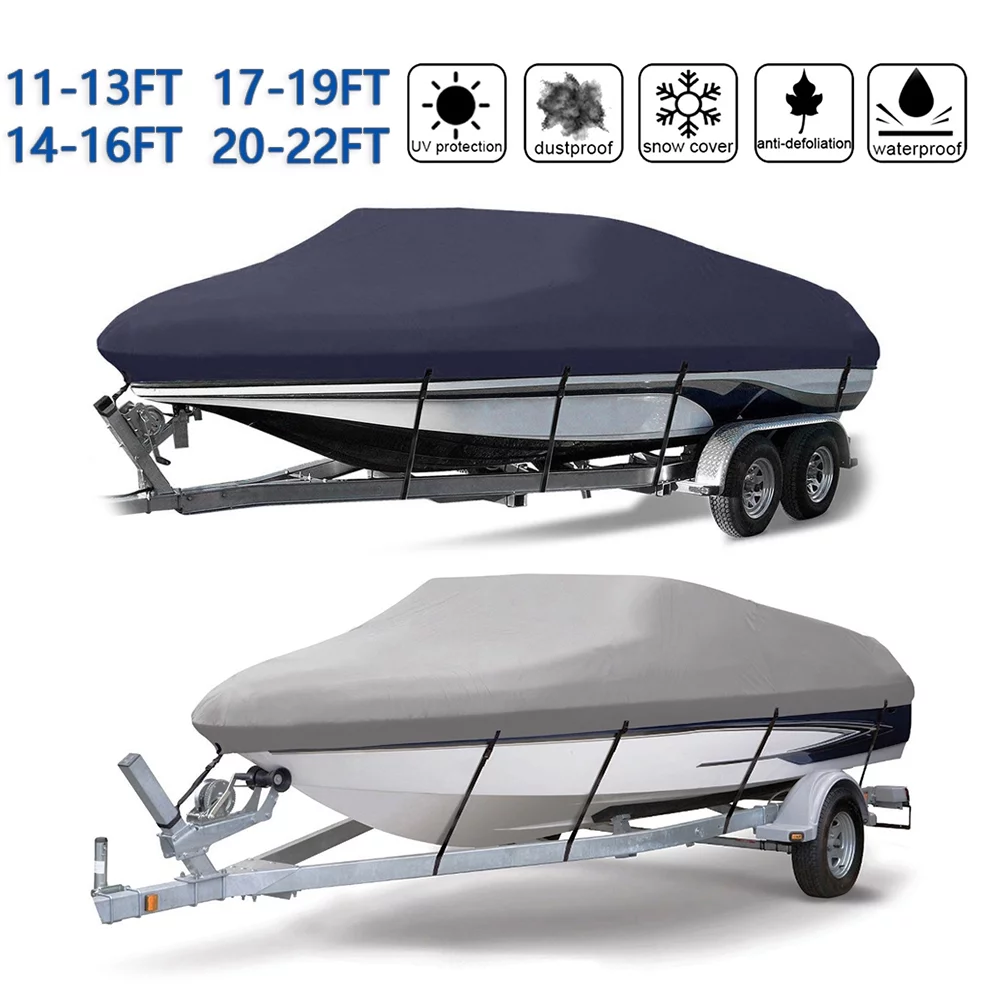 PEVA Waterproof Heavy Duty Boat Cover Protector Dustproof Trailerable V-Hull Runabouts With Storage Bag Gray 11-22ft