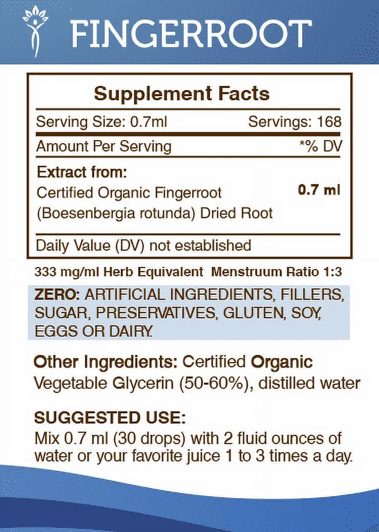 Fingerroot Tincture Alcohol-FREE Extract, Organic Fingerroot (Boesenbergia rotunda) Dried Root 4 fl oz