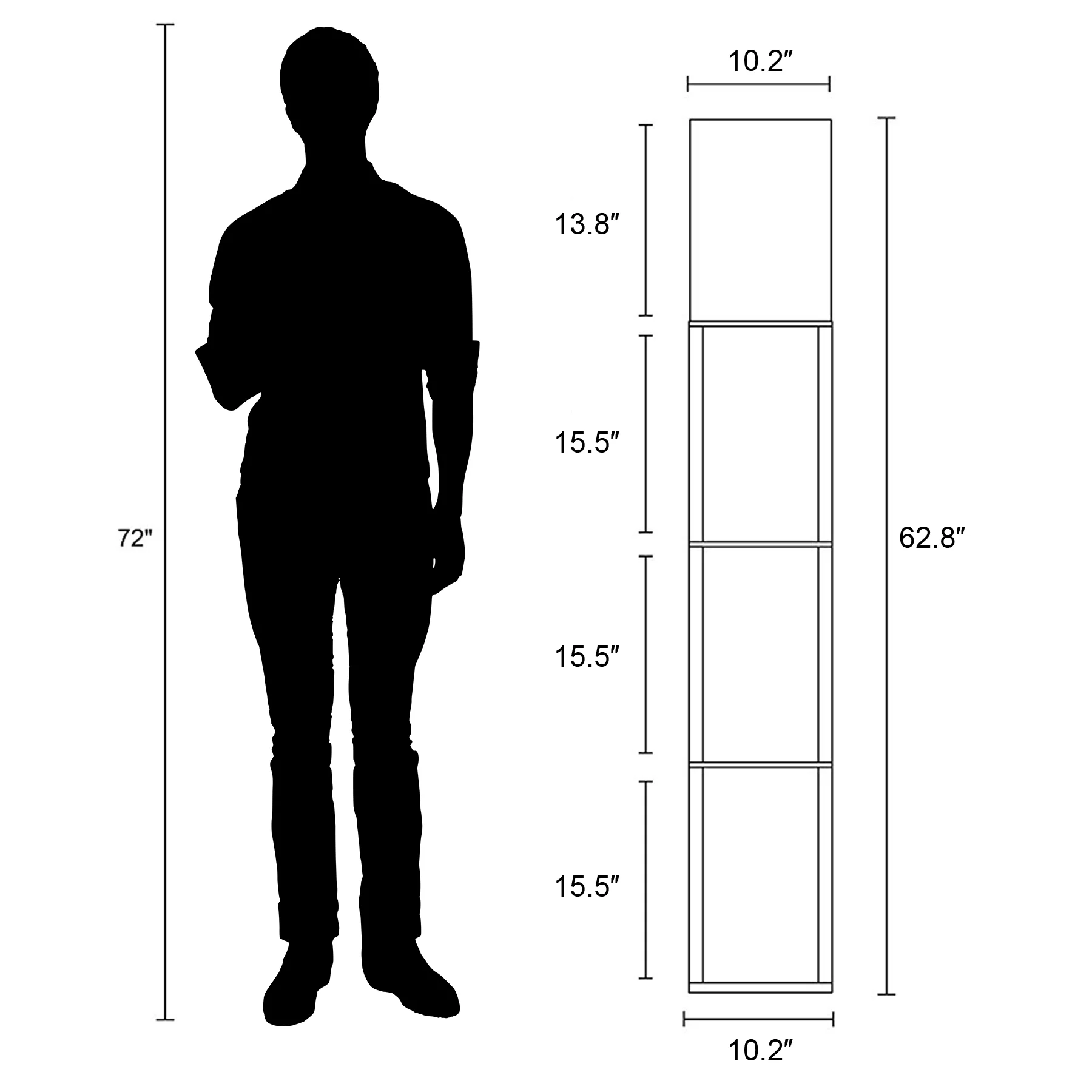 Wayshire Mid-Century Standing Column Floor Lamps, 100W, 3 Shelves, White, Set of 2