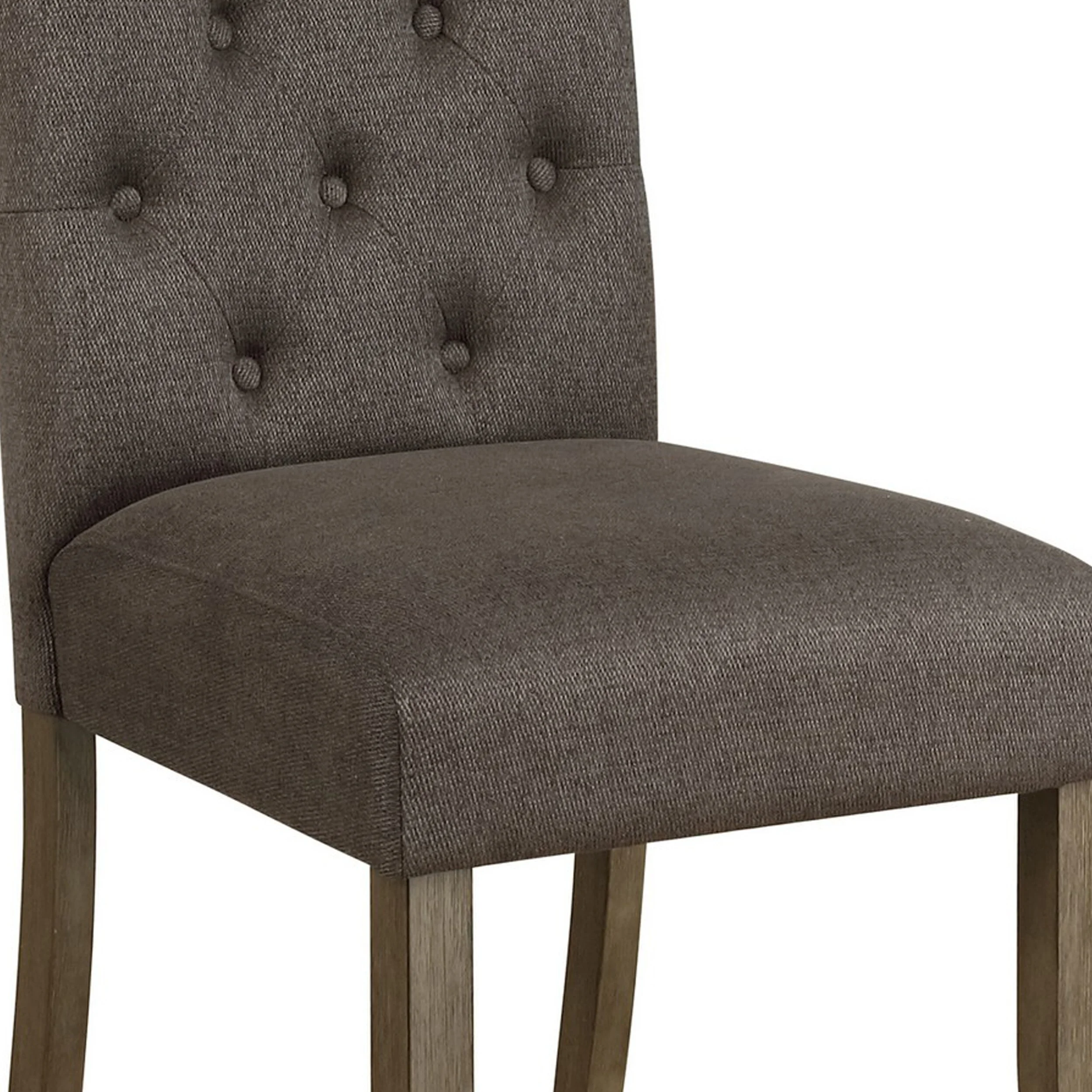 Neli 19 Inch Side Dining Chair, Set of 2, Rolled Button Tufted Back, Brown