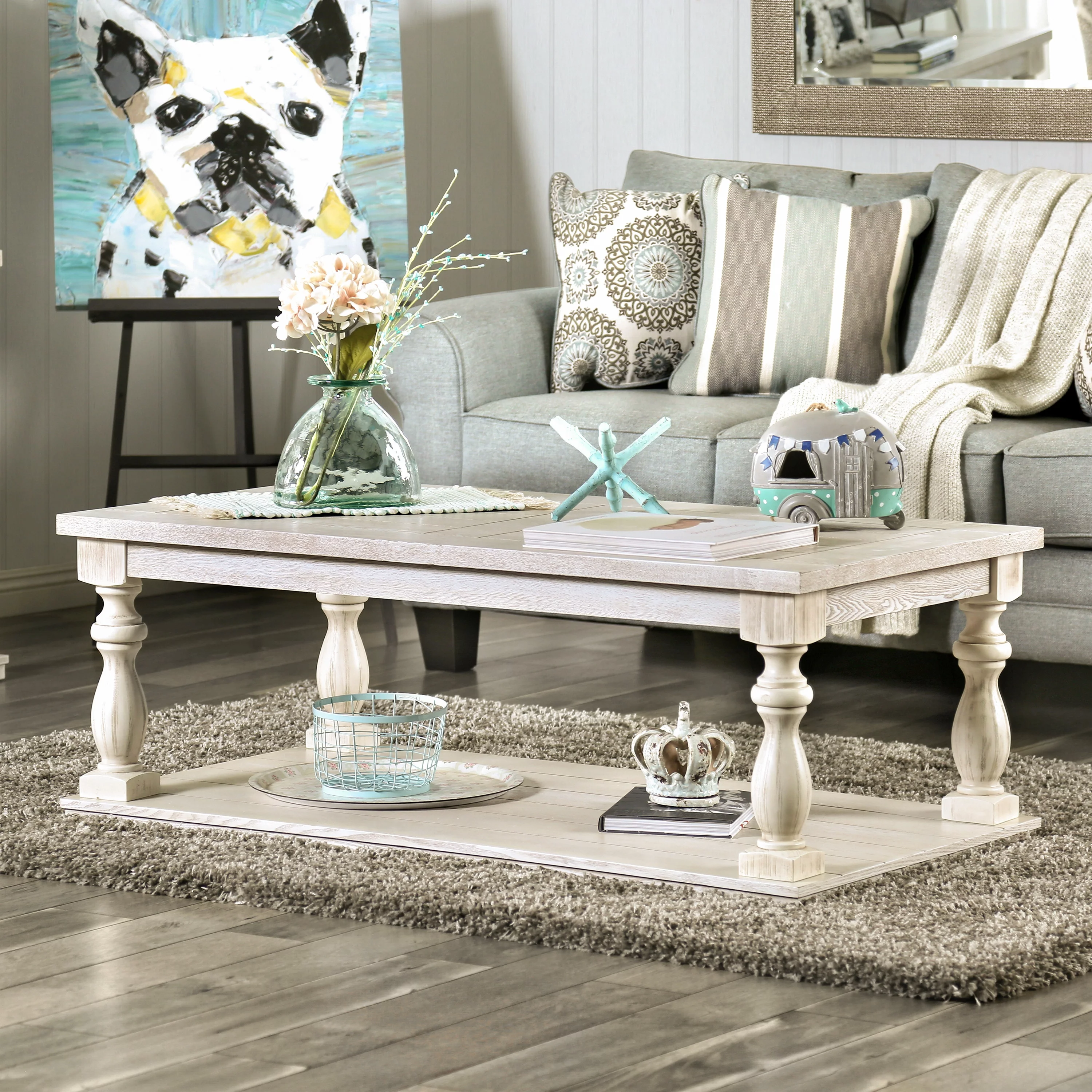 Furniture of America Tost Rustic White 52-inch Wood 1-Shelf Coffee Table by