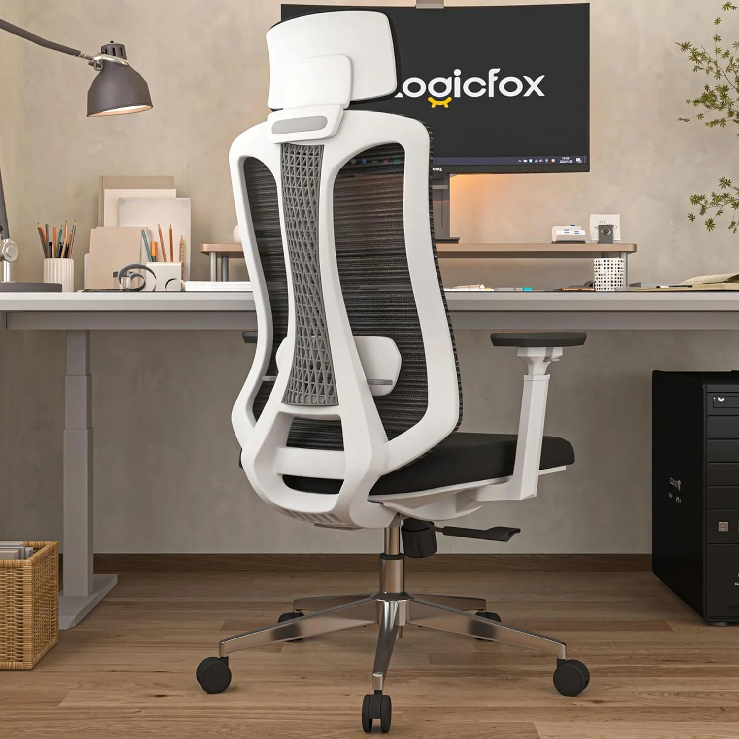 YILAN Ergonomic Mesh Office Chair, High Back Desk Chair with 3D Armrests, Adjustable Lumbar Cushion & Adjustable Headrest, Swivel Computer Task Chair with Tilt Function