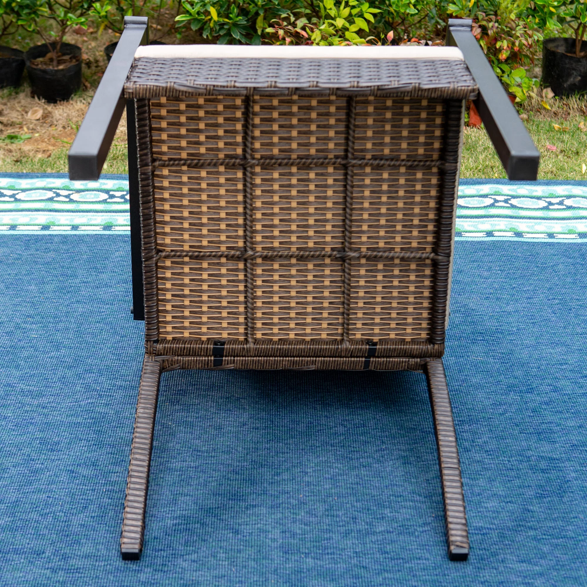 MF Studio 6-Piece Patio Dining Set with Acacia Wood Table&Bench, 4 Cushioned Wicker Chairs, Black&Brown