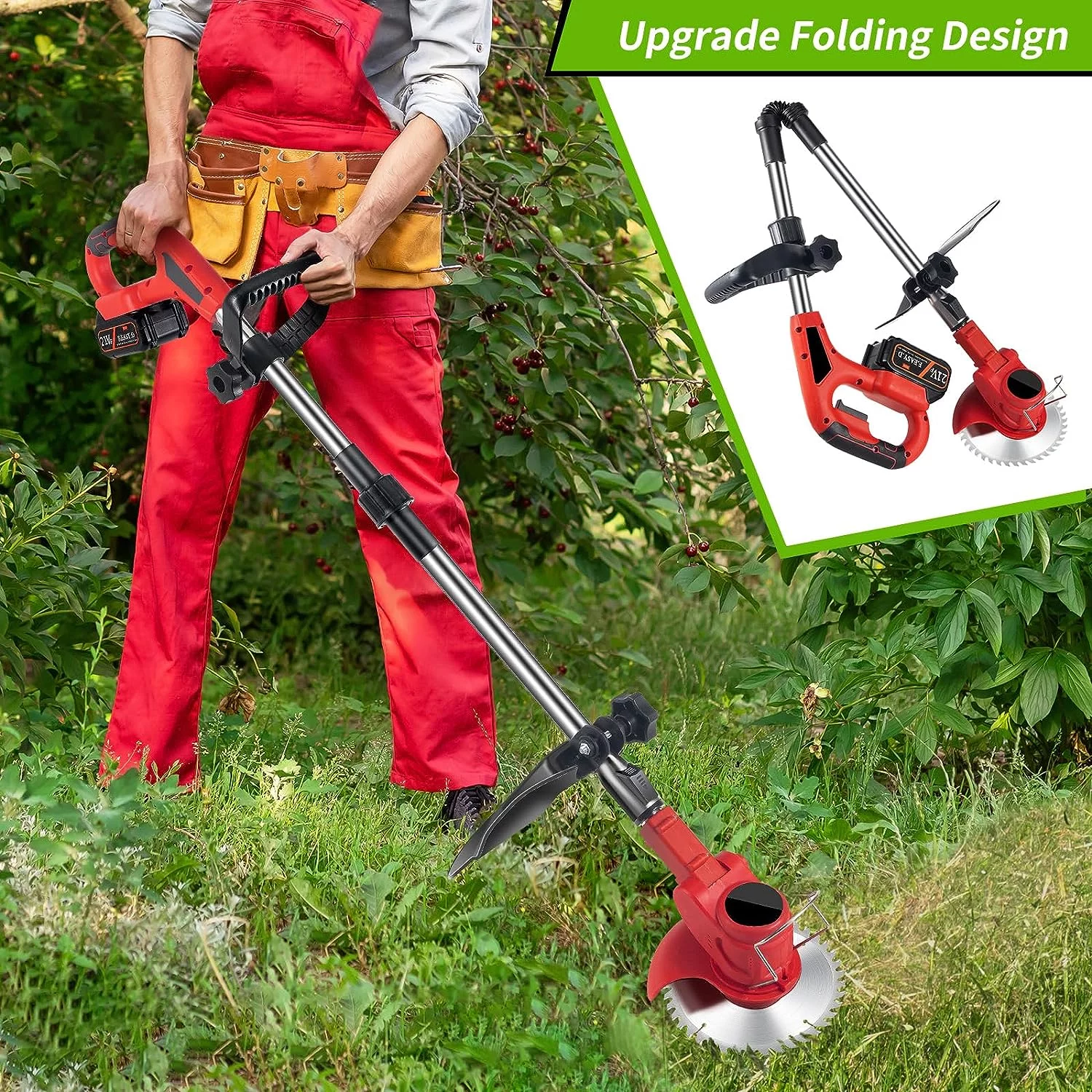 G·PEH String Trimmer Cordless Weed Wacker, 21V Power Grass Trimmer with 4 Types Blades, Adjustable Height Electric Mower Weed Eater Brush Cutter for Yard and Garden