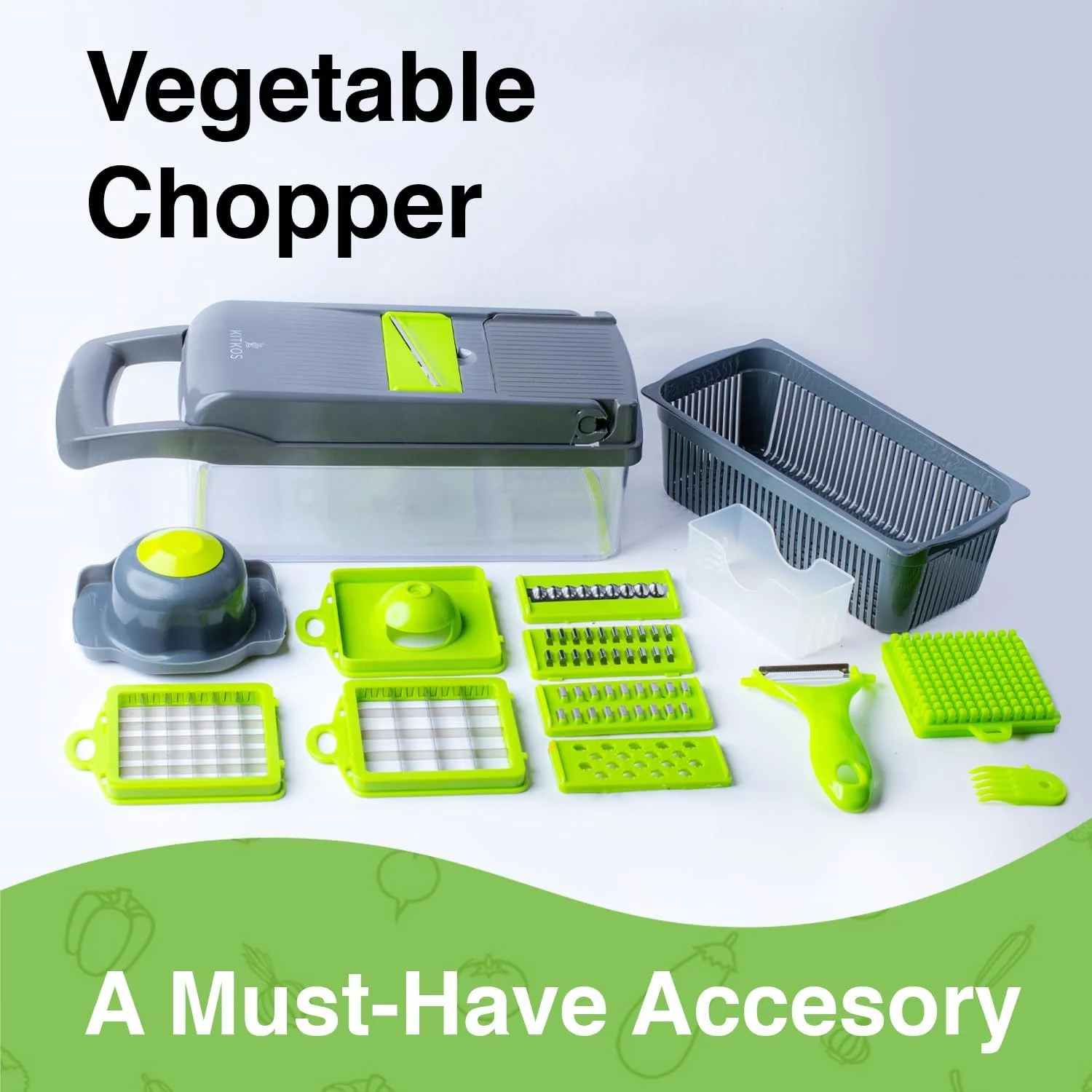SEVEN BUSSZ Vegetable Chopper, Pro Onion, Multifunctional 16 in 1 Food Chopper, Kitchen Vegetable Cutter Slicer Dicer,Veggie Chopper With 8 Blades, Potatoes, Carrot and Garlic Chopper With Container