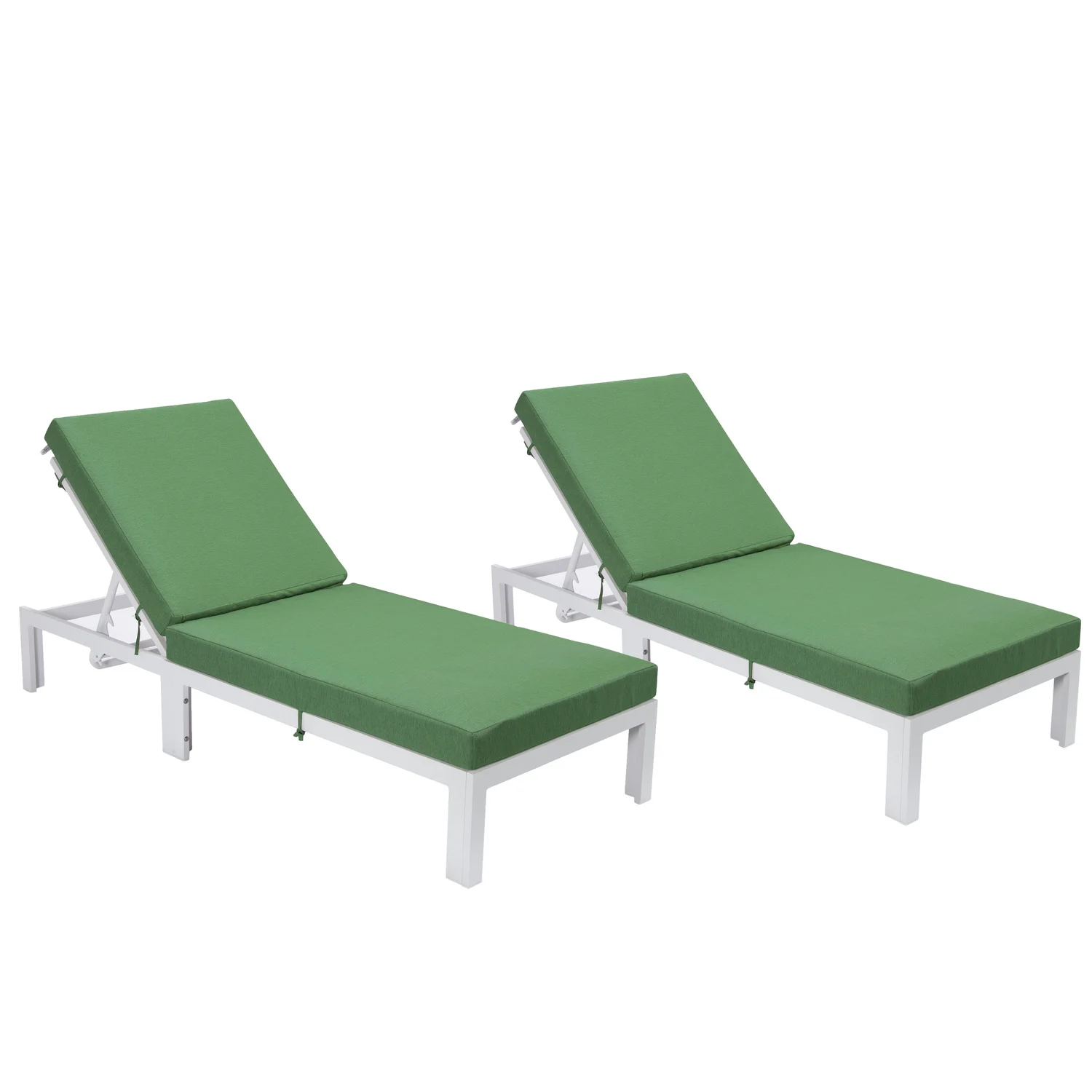 LeisureMod Chelsea Patio Weathered Grey Chaise Lounge Chair Set of 2 Green