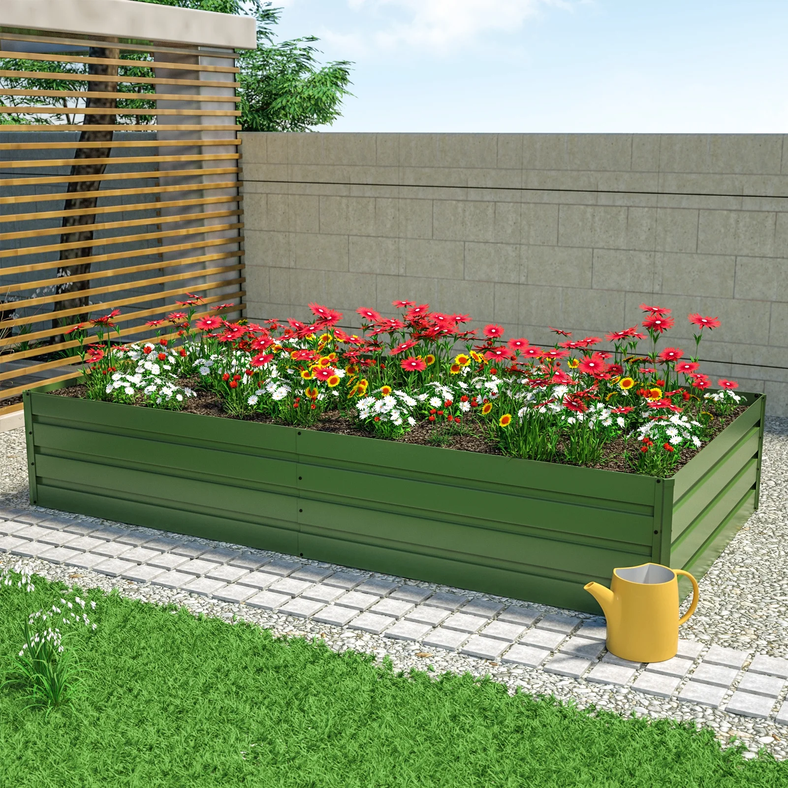 Efurden Outdoor Metal Raised Garden Bed, 6*3*1ft Large Deep Root Planter Box for Vegetables, Herbs, Flowers and Vanilla etc, Green