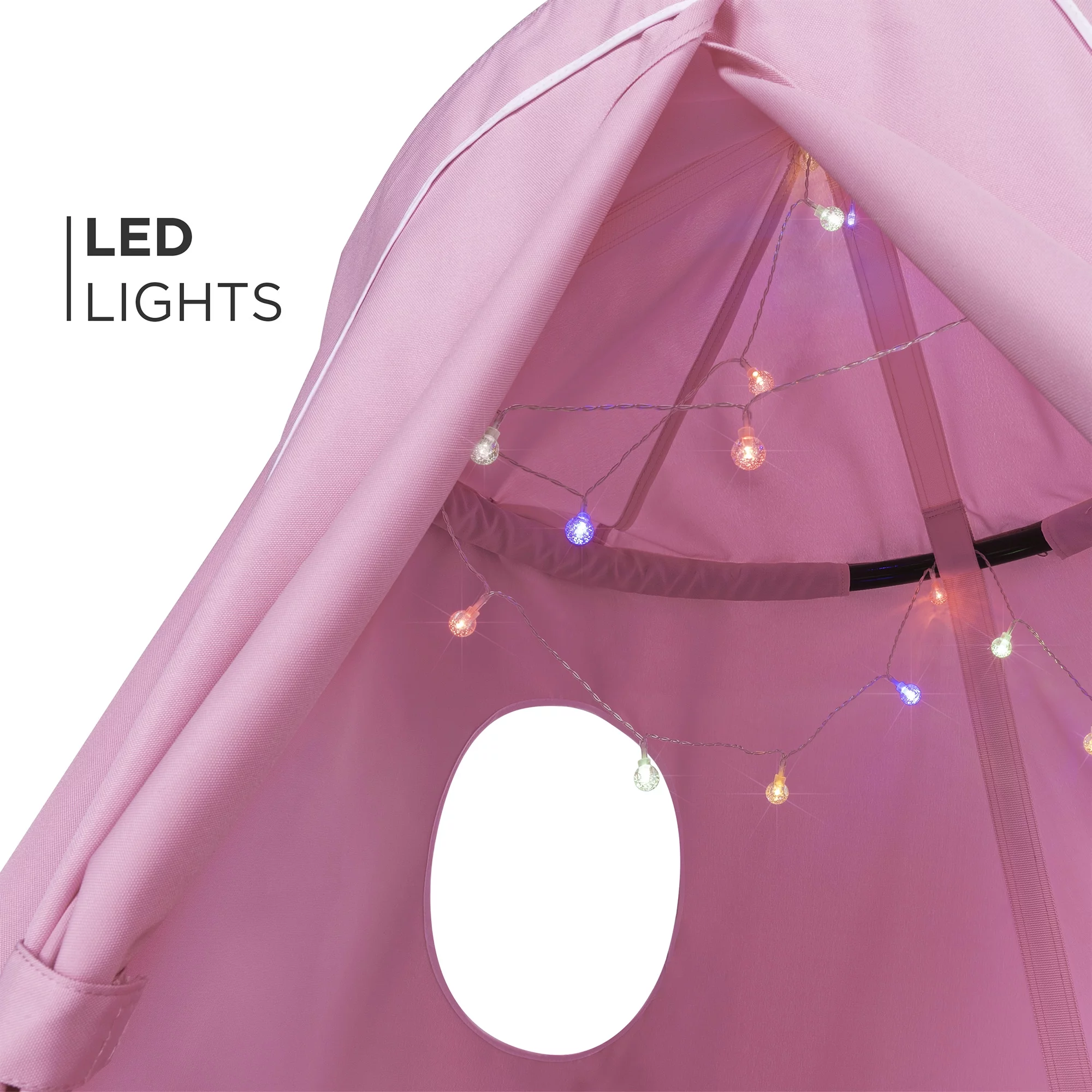 Best Choice Products Kids Indoor & Outdoor Hanging Hammock Swing Tent Set w/ Inflatable Base, Ropes, and Multicolor LED String Lights, Pink