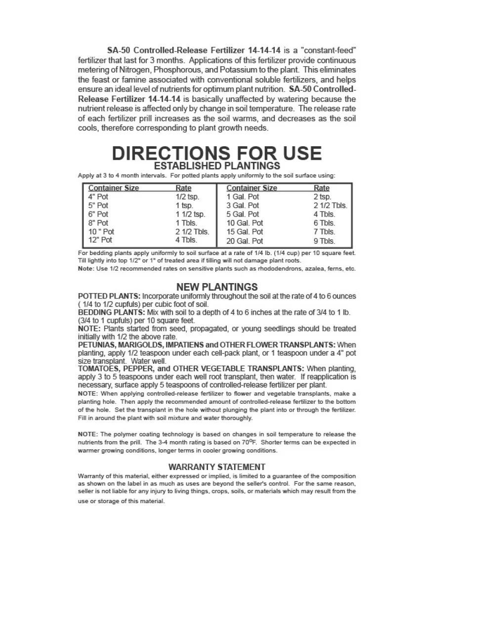 Controlled Release Fertilizer 14-14-14 - Feeds Plants For Up To 3 Months - 1 lb Bag by Southern Ag