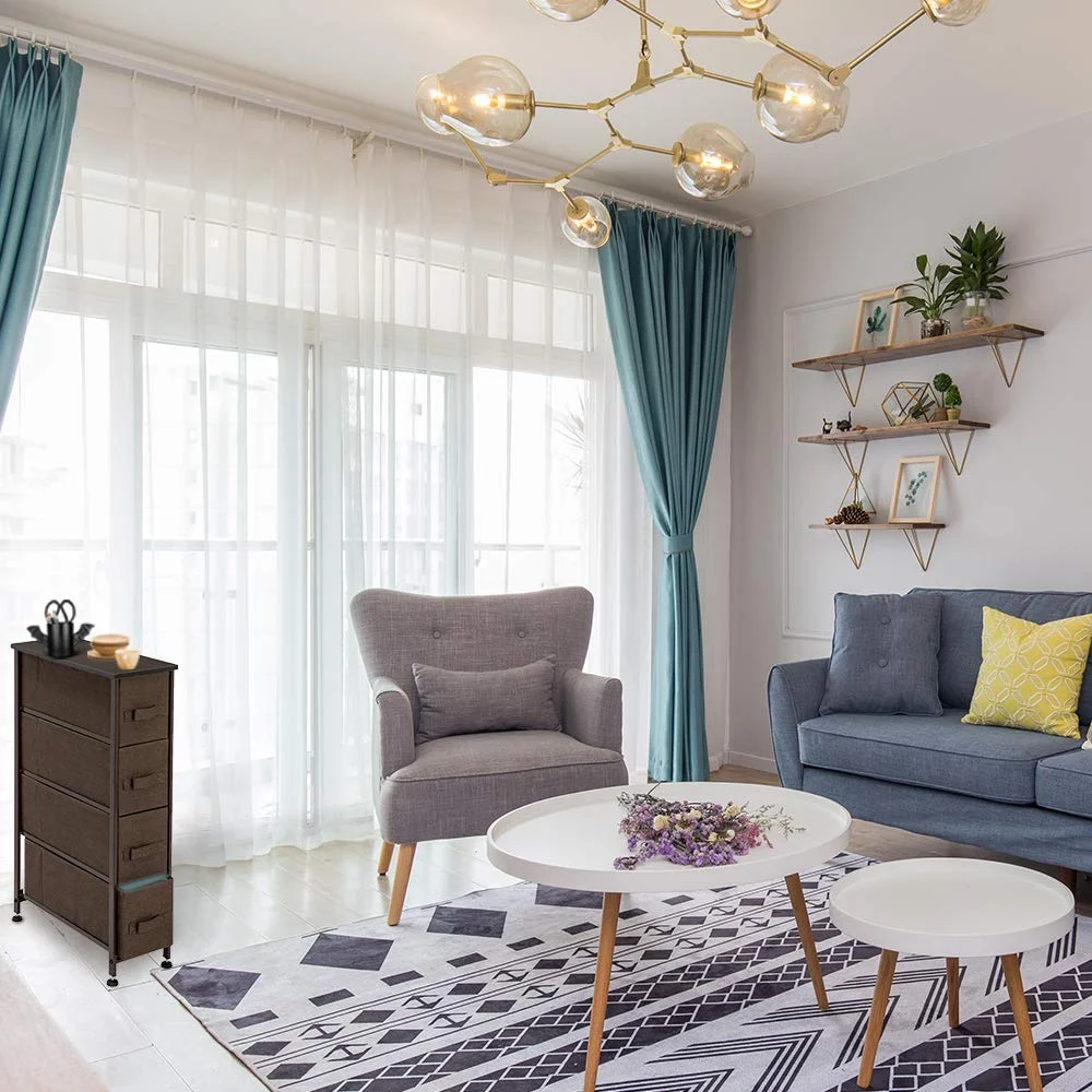 Narrow Dresser, Slim Storage Tower with 4 Fabric Drawers, Vertical Storage unit for Living Room, Kitchen, Gap, Small Space, 8 x 19 x 30 Inch, Brown