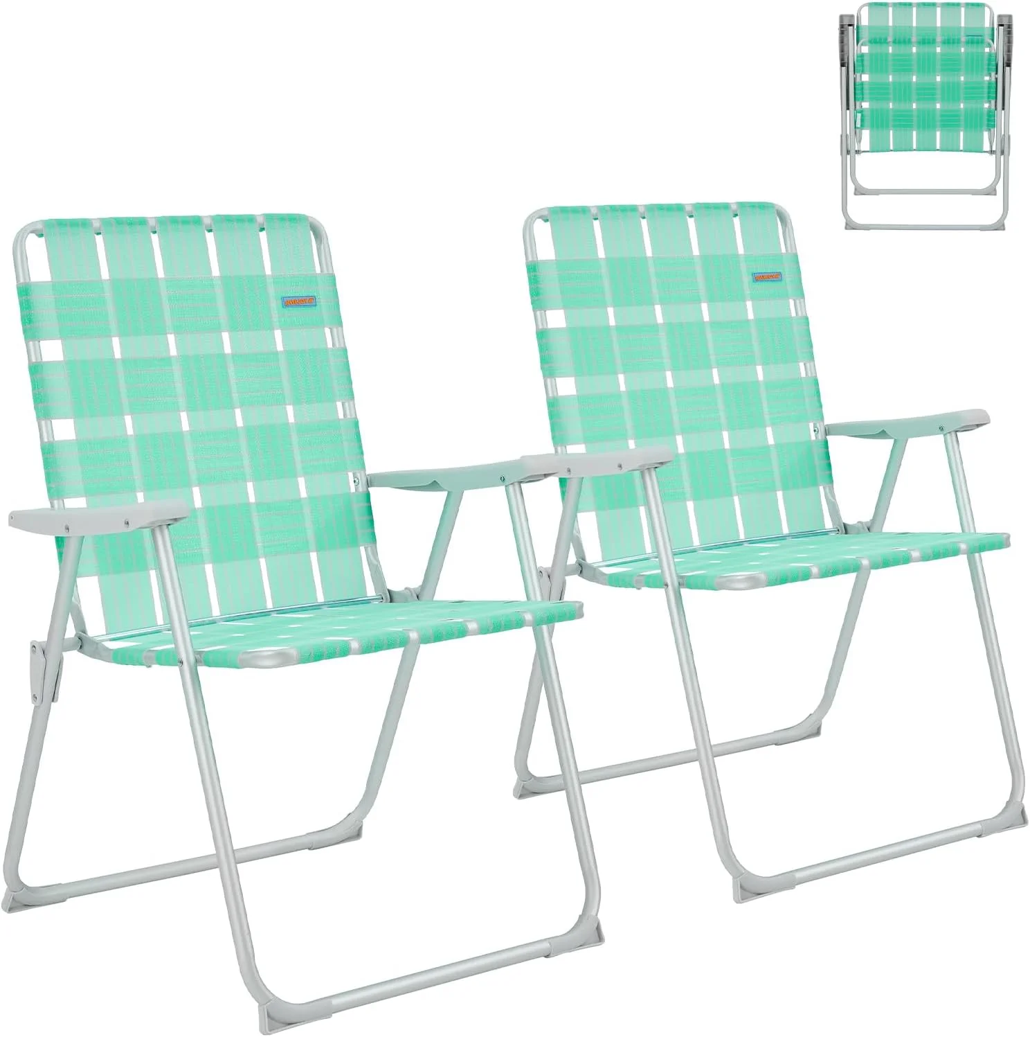 YANPO Folding Webbed Lawn Beach Chair - Oversized 17-in High Beach Chair for Adults Heavy Duty,Aluminum High Seat Camping Chair for Outdoor Garden Park Backyard