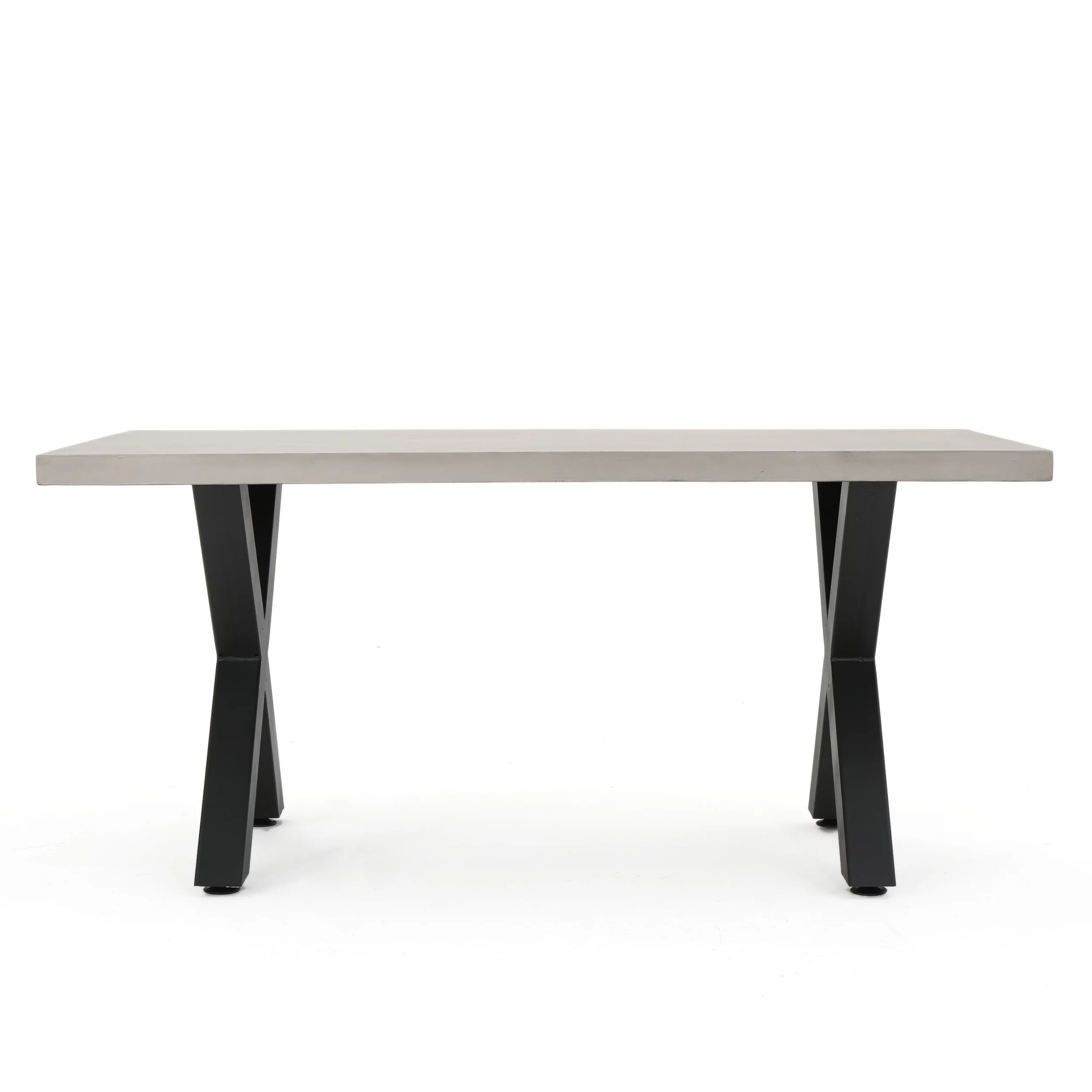 Galatian Outdoor Light-Weight Concrete Rectangular Dining Table with Black Iron Legs, White