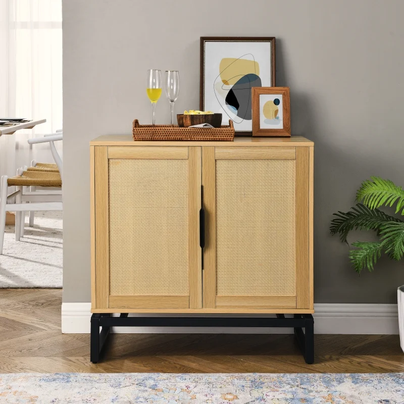 Cabinet,Sideboard,Natural rattan 2 door cabinet,with 1 Adjustable Inner Shelves,rattan
