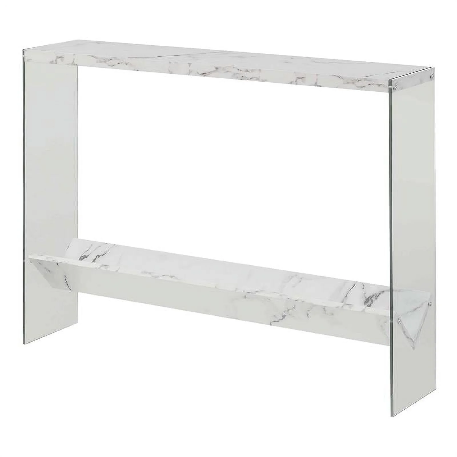 Pemberly Row Modern V Console Table with Shelf in White Marble Wood Finish