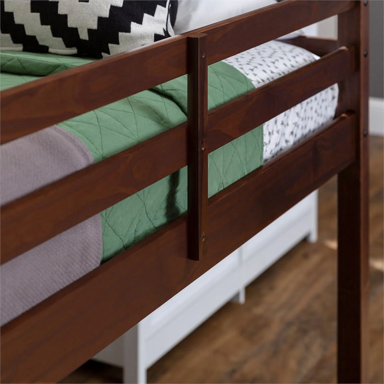 Solid Brown Wood Low Twin Loft Bed - Walnut