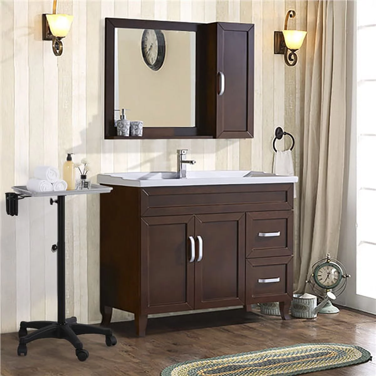 Alden Design Professional Rolling Salon Silver Tray Trolley Cart