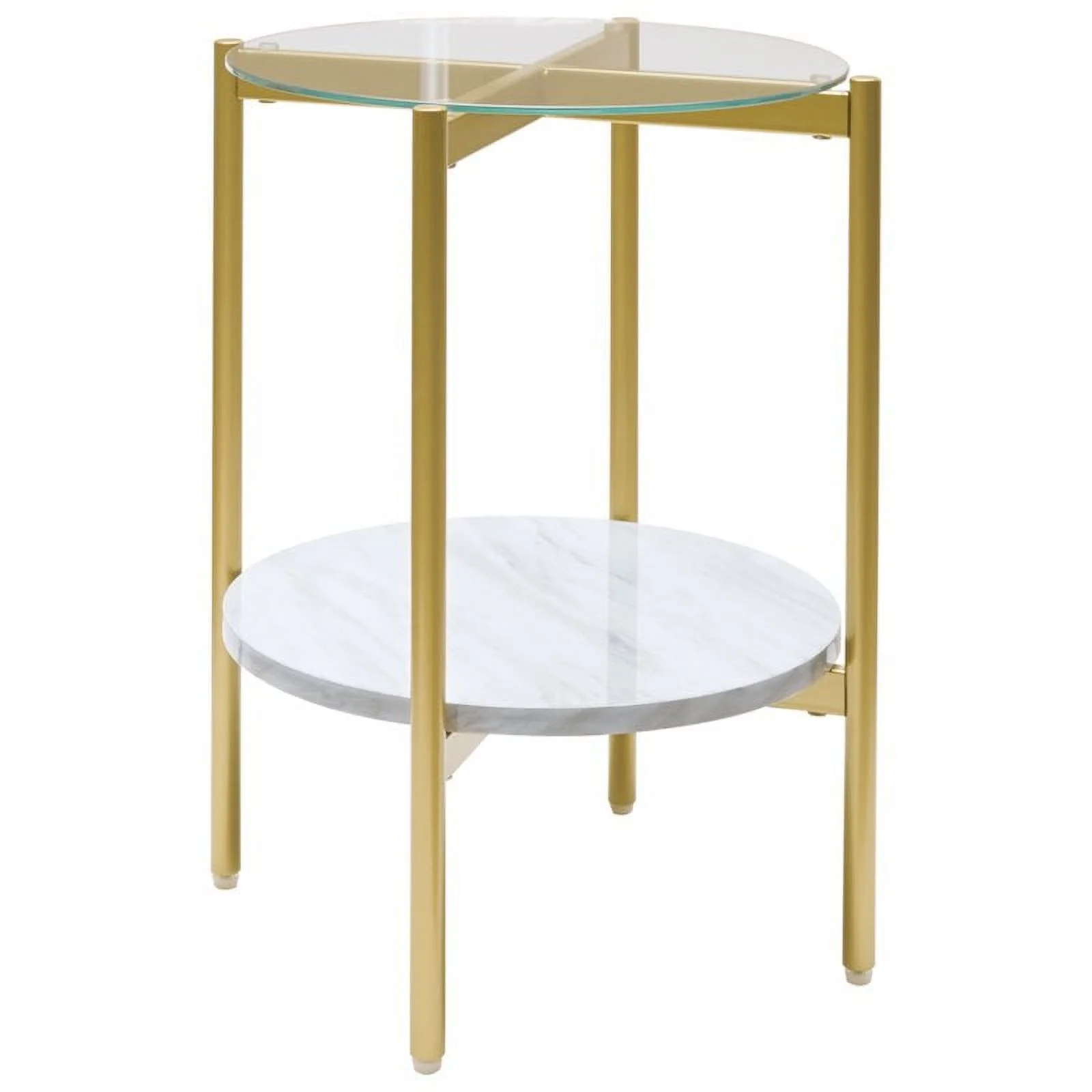 Bowery Hill Engineered Wood Round End Table in Gold & White