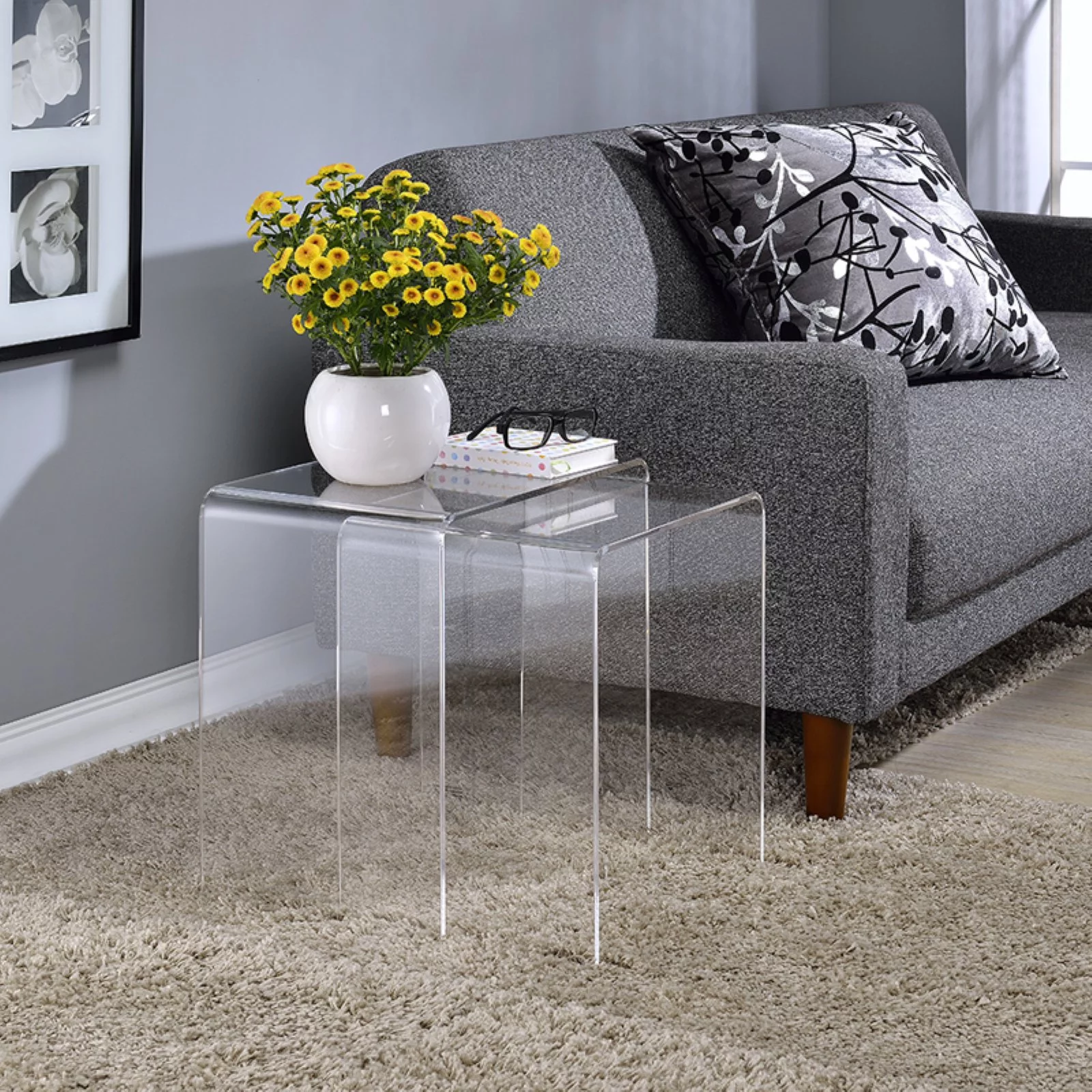 Fox Hill Trading Pure Decor Lucite and Acrylic Nesting Tables - Clear (Set of 2)