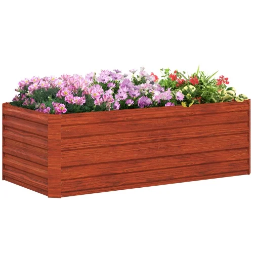 Buumin Outsunny Galvanized Raised Garden Bed Kit, Large and Tall Metal Planter Box for Vegetables, Flowers and Herbs, Reinforced, 6' x 3' x 2', Dark Brown