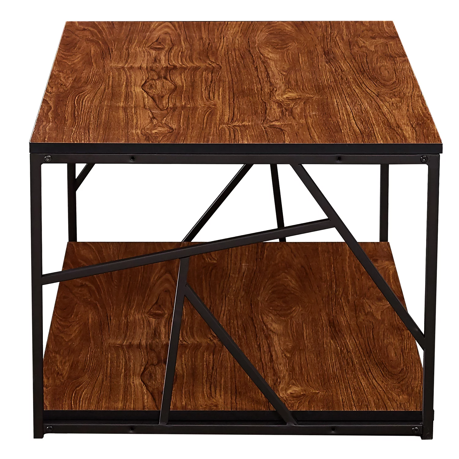 Square Side End Coffee Table with Storage,Metal Frame Base,Teakwood MDF Tabletop Night Stand Rustic