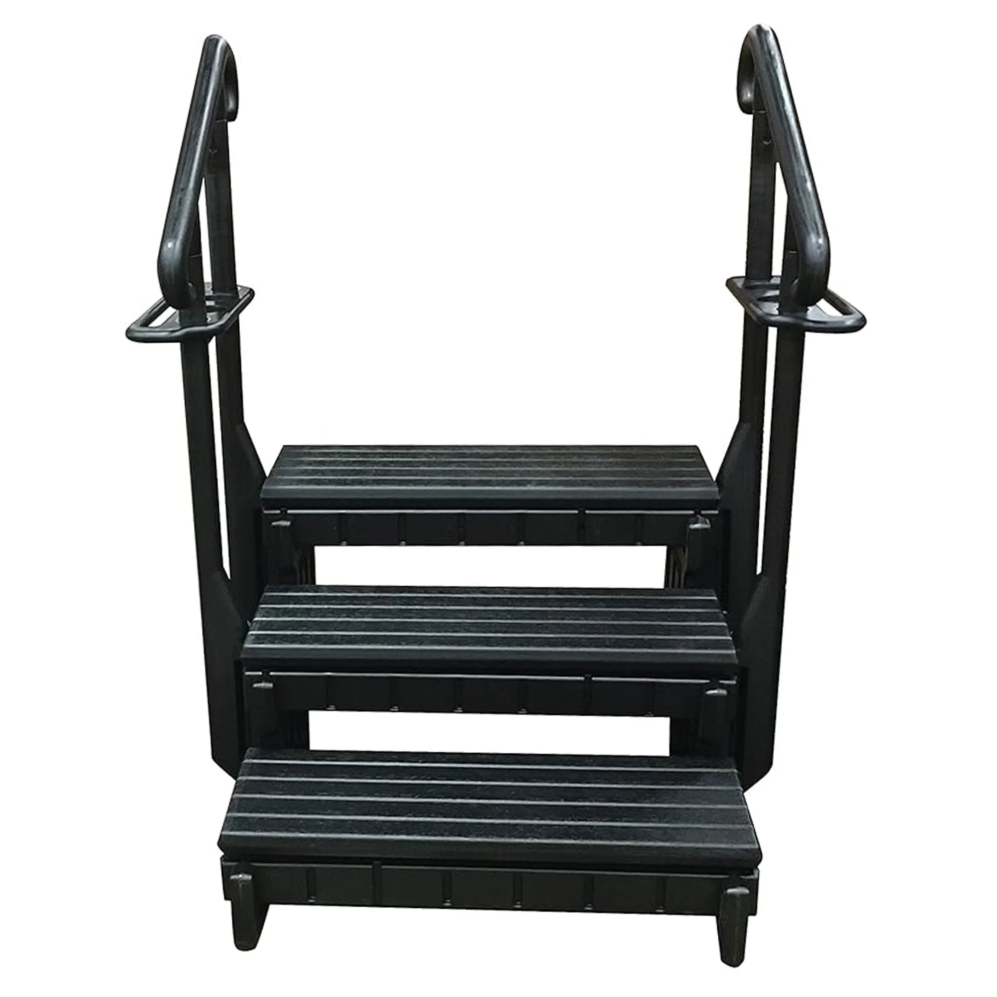 Confer Plastics 36 Inch 3 Signature Spa Step with Curved Handrails, Black