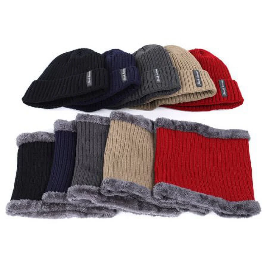 HESHENG 2PC Men Women Winter Beanie Hats Scarf Set Skull Cap Neck Warmer, Red