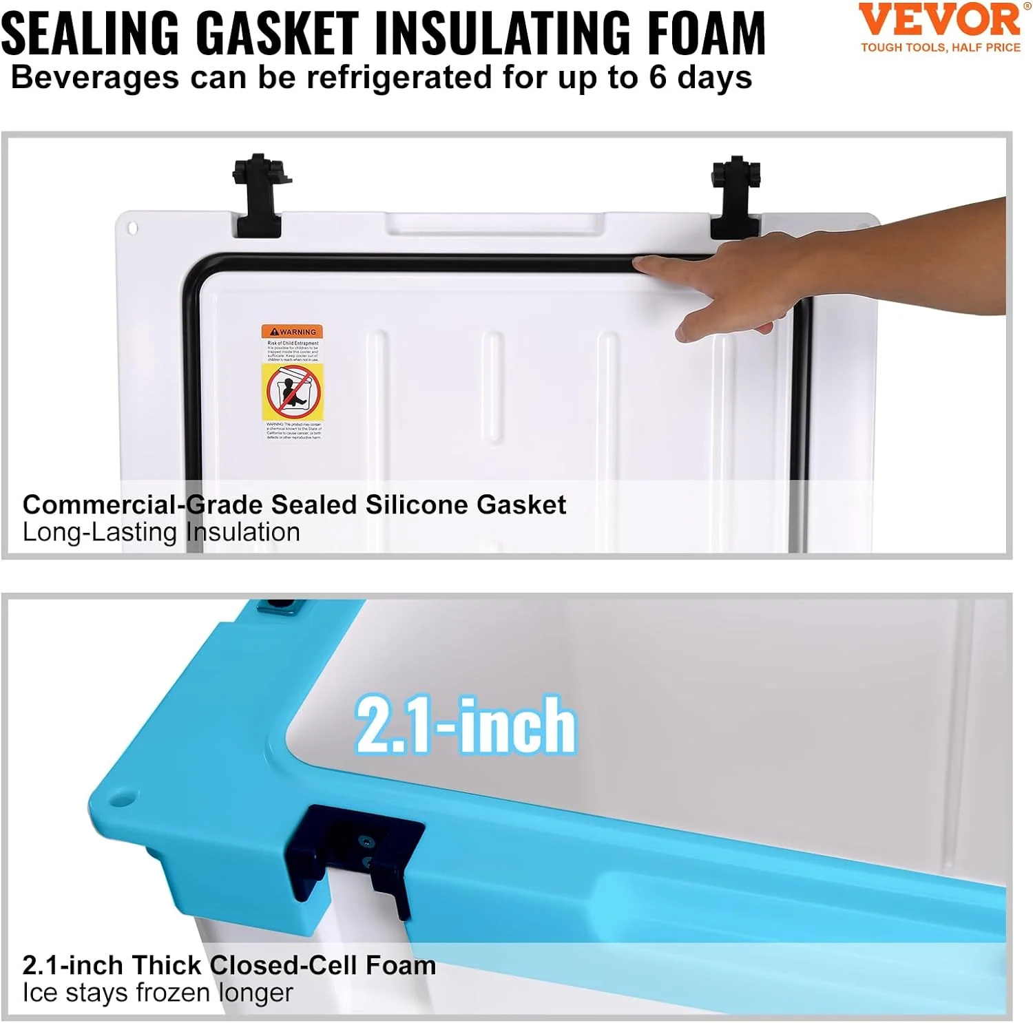 HAOFEI Insulated Portable Rotomolded Hard Cooler, 25/33/45/65 qt, Ice Retention Cooler with Heavy Duty Handle, Ice Chest Lunch Box for Camping, Travel, Outdoor, Keeps Ice for up to 6 Days