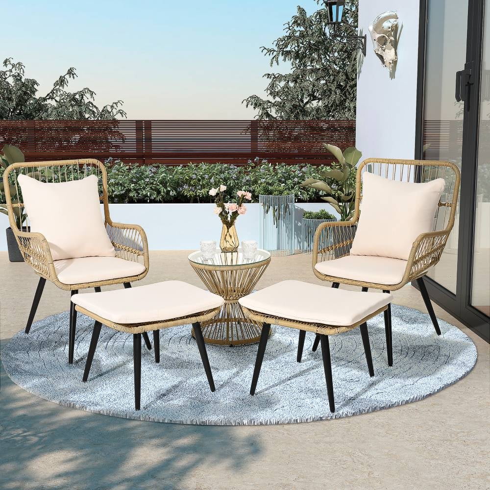 Pamapic 5-Piece Outdoor Wicker Patio Conversation Set with Cushions