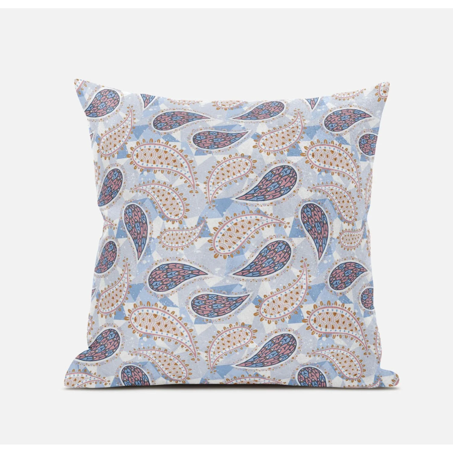 Paisley on Abstract Suede Zippered Pillow with Insert in Pink Light Blue
