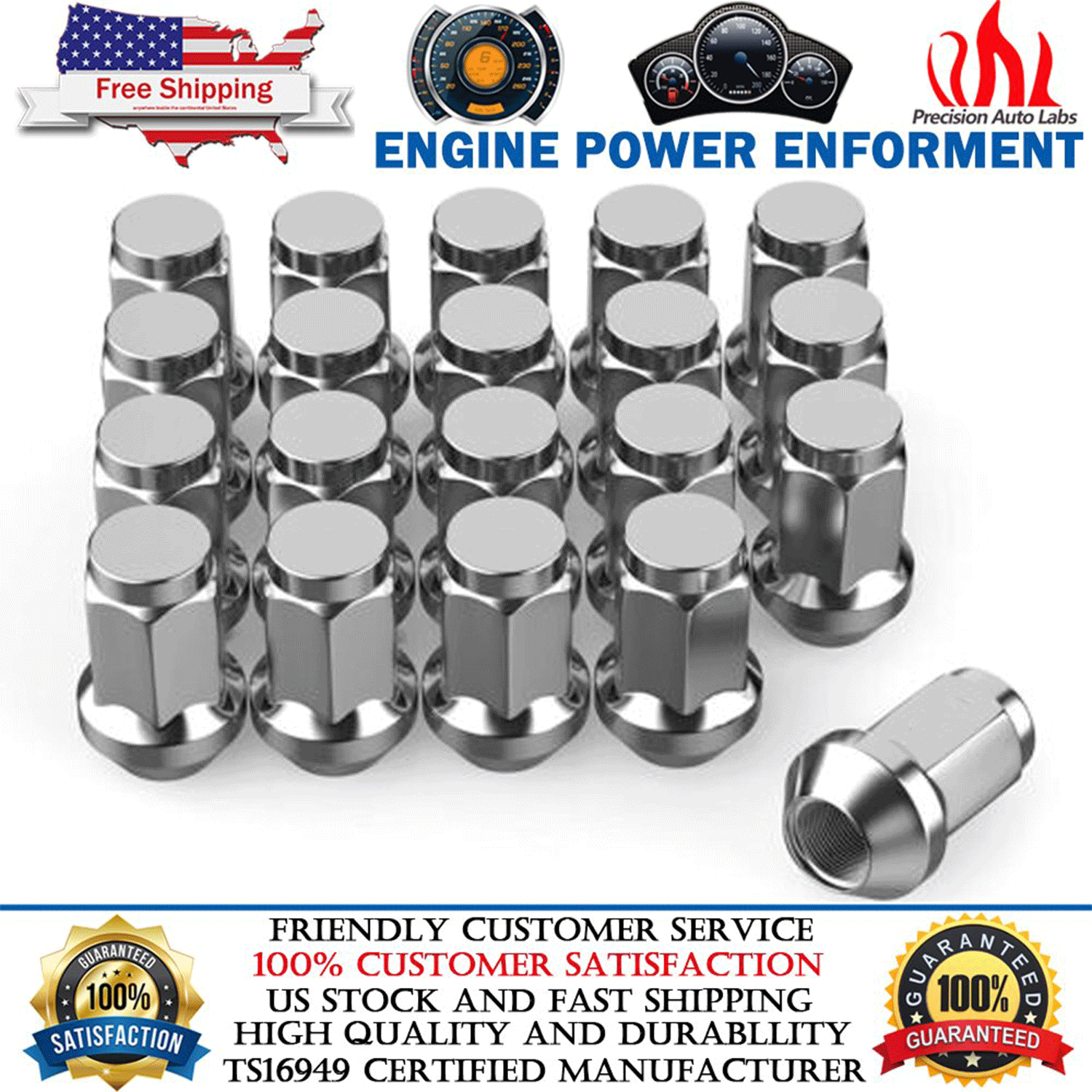 20Pcs Chrome Bulge Wheel Lug Nuts 12x1.5 for Ford Escape Fusion Focus