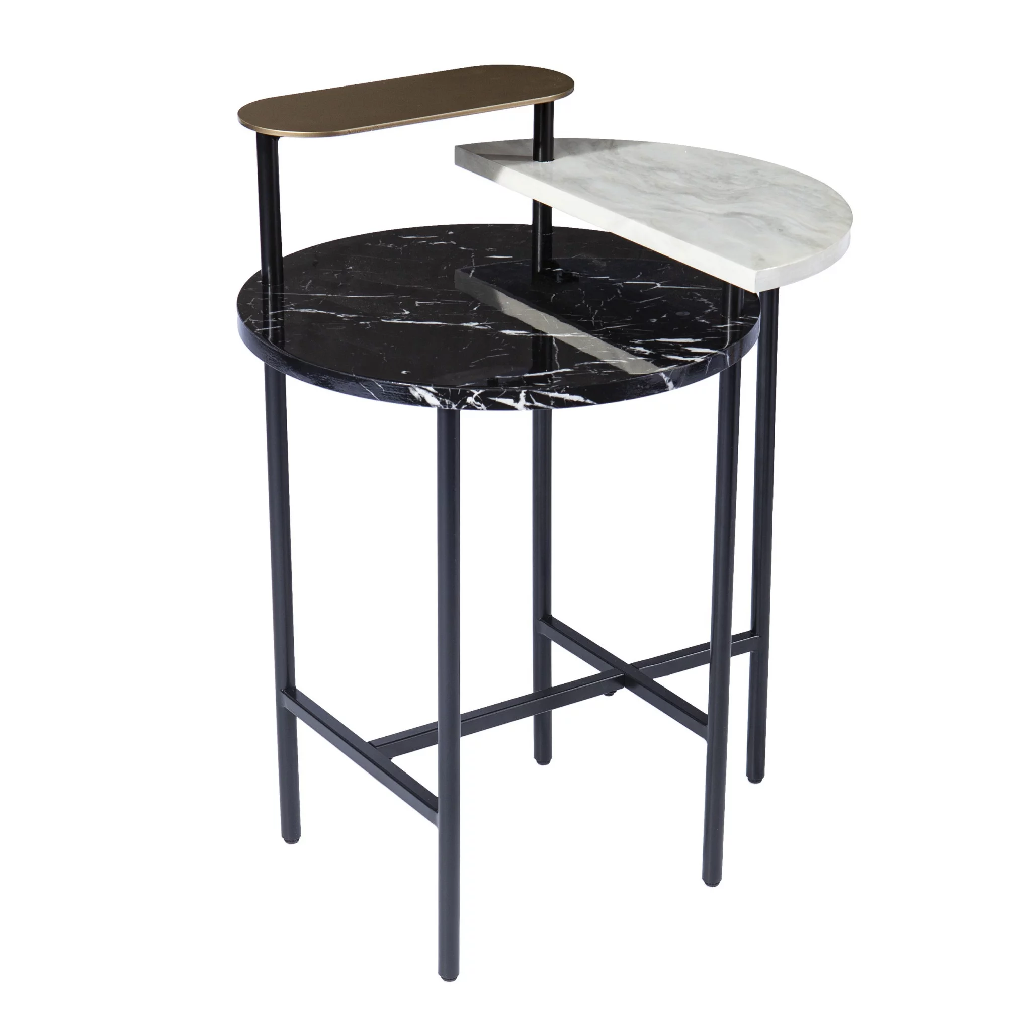 HomeRoots 402489 28 in. Manufactured Wood & Iron Free Form End Table with Shelf, Black