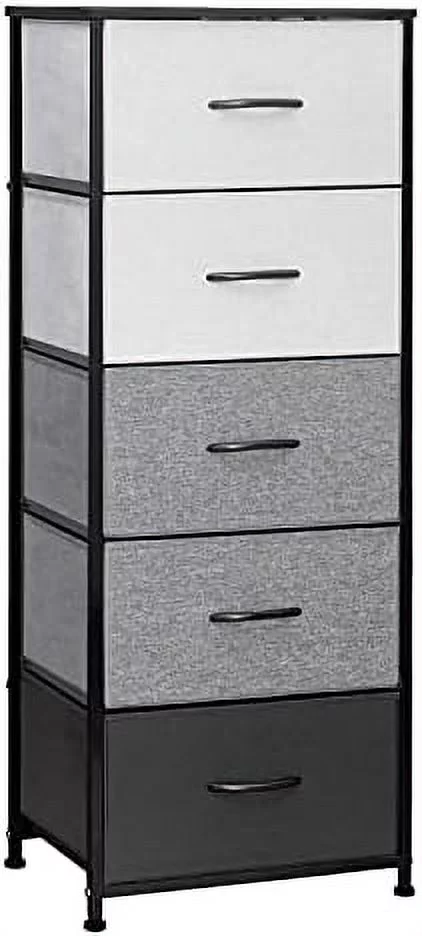 CHBGFV Dresser for Bedroom with 5 Drawers  Tall Dresser Vertical  Tower  Sturdy Metal Frame  Fabric  Bins with Wooden Handle and Wooden Top  Organizer Unit for Closet/Hallway  Blue