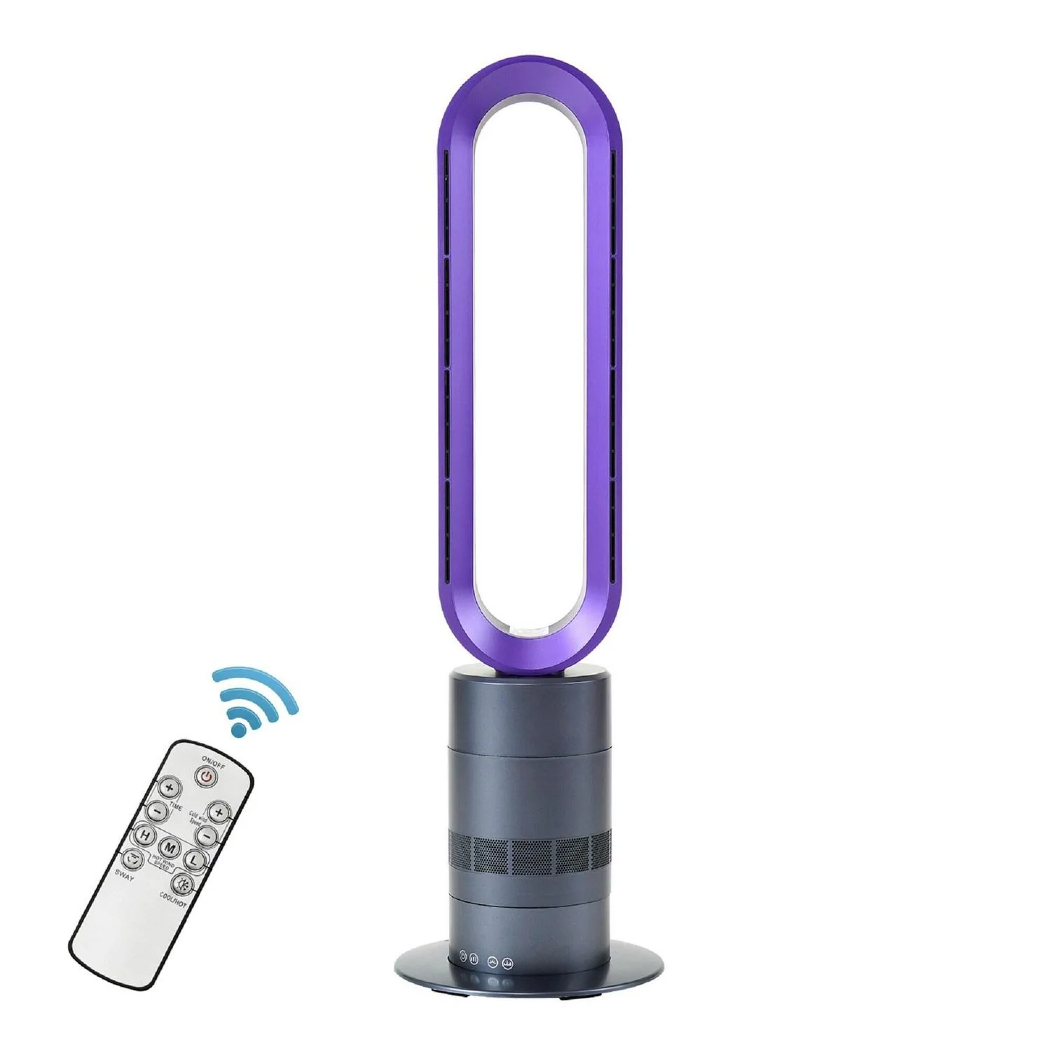 32 in. Bladeless Tower Cool Fan and Heater Fan Combo Ideal For Four Season Available Purple