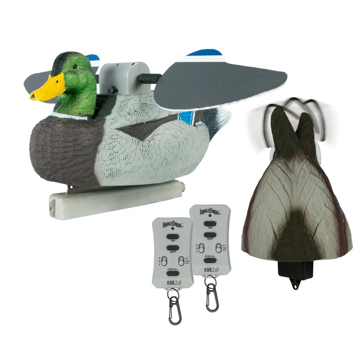 Lucky Duck HD Floater and Flicker Tail Duck Decoy Combo Pack with 2 Remote Kits