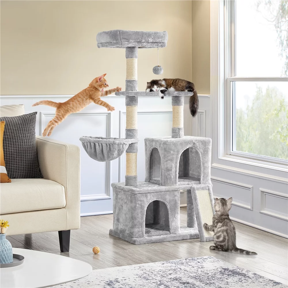 Yaheetech 53.5in Multilevel Cat Tree Cat Tower with Condos Perch Platform, Light Gray